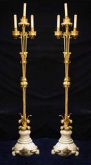 Pair of Rare Antique Louis XVI Style Caldwell Marble & Bronze Turtle Floor Lamps