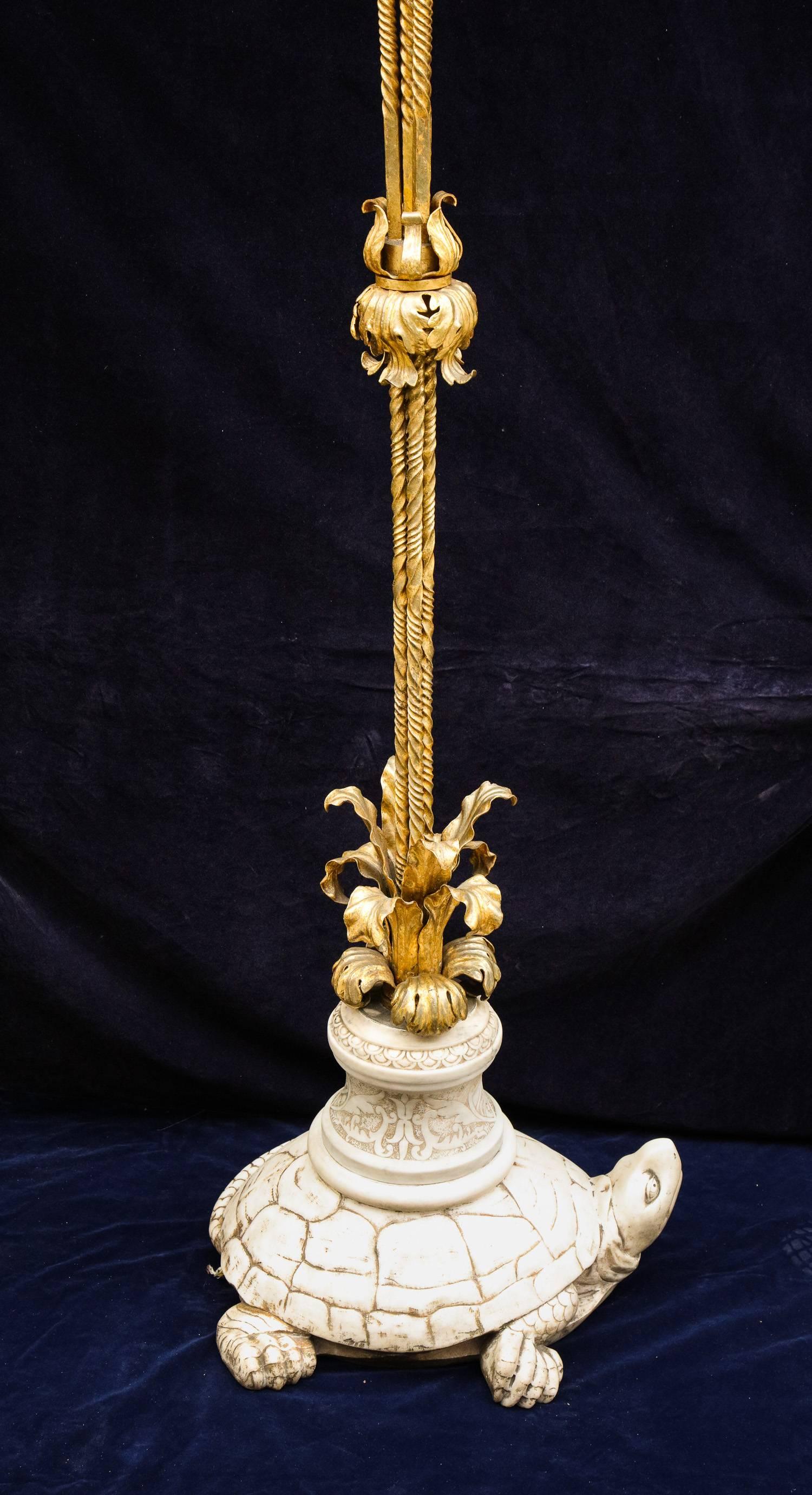 Pair of Rare Antique Louis XVI Style Caldwell Marble & Bronze Turtle Floor Lamps In Good Condition For Sale In New York, NY