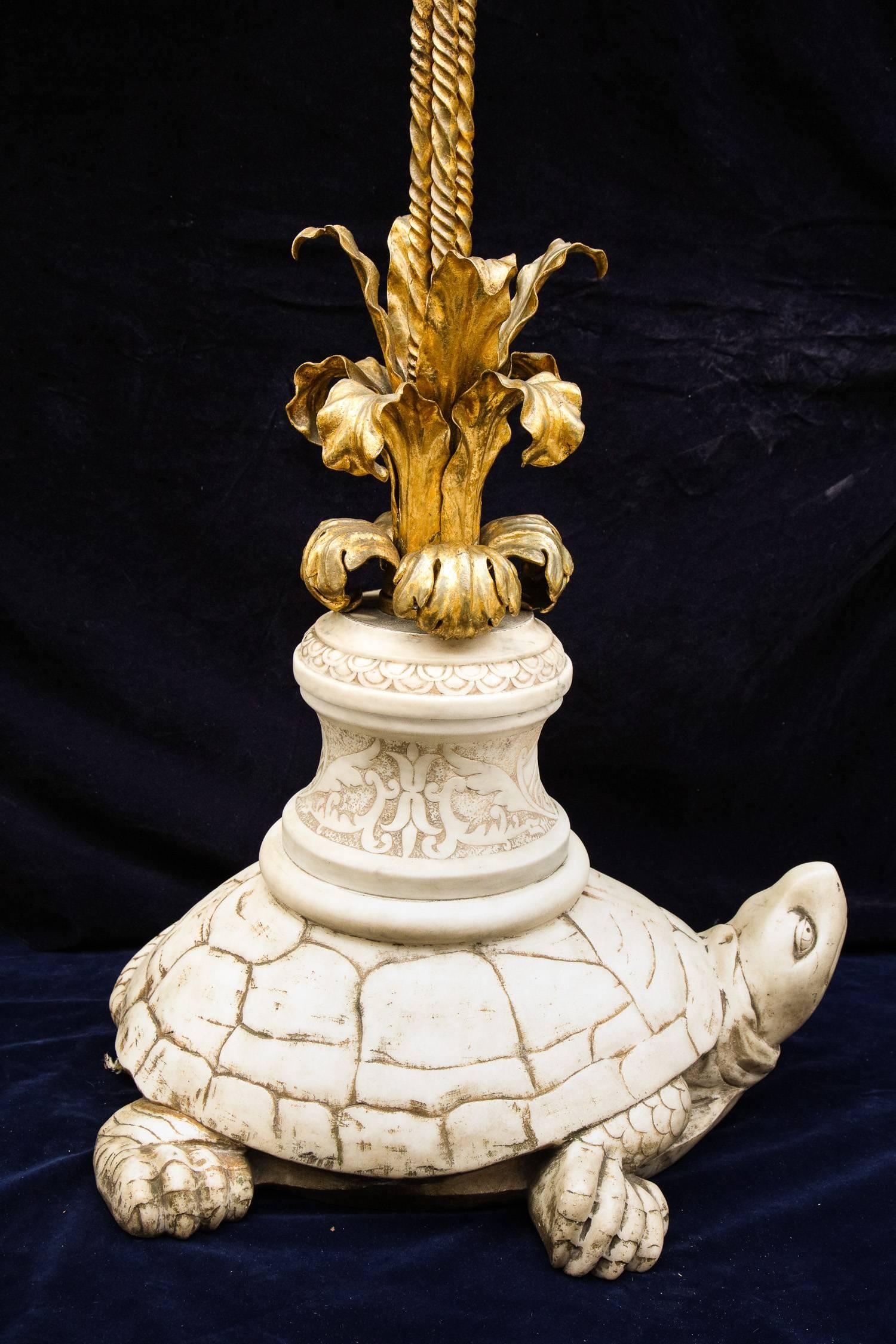 20th Century Pair of Rare Antique Louis XVI Style Caldwell Marble & Bronze Turtle Floor Lamps For Sale