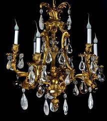 French 19th Century Louis XVI Style Ormolu and Rock Crystal Parrot Chandelier