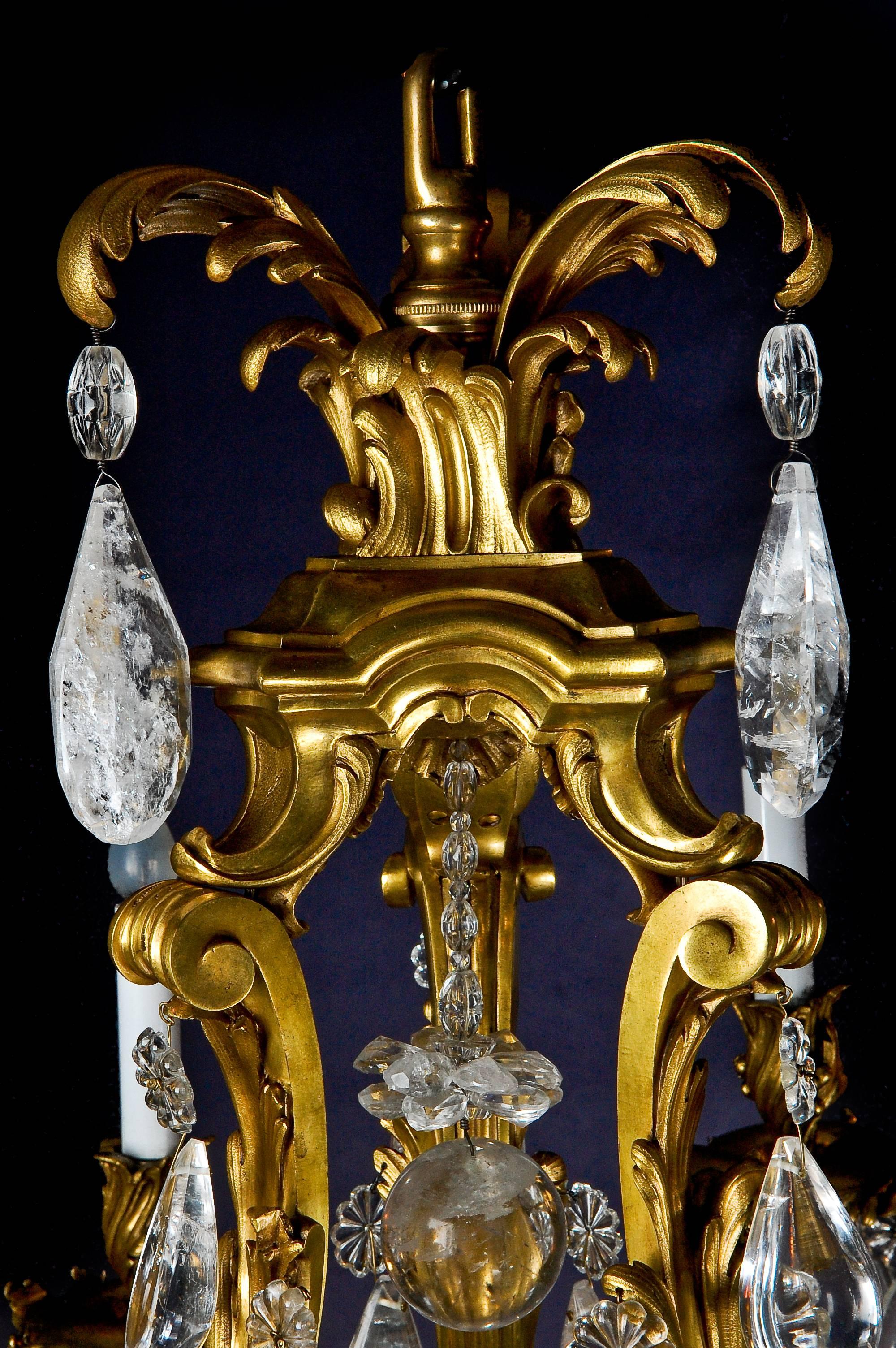Antique French Louis XVI Style Gilt Bronze and Rock Crystal Parrot Chandelier For Sale 2