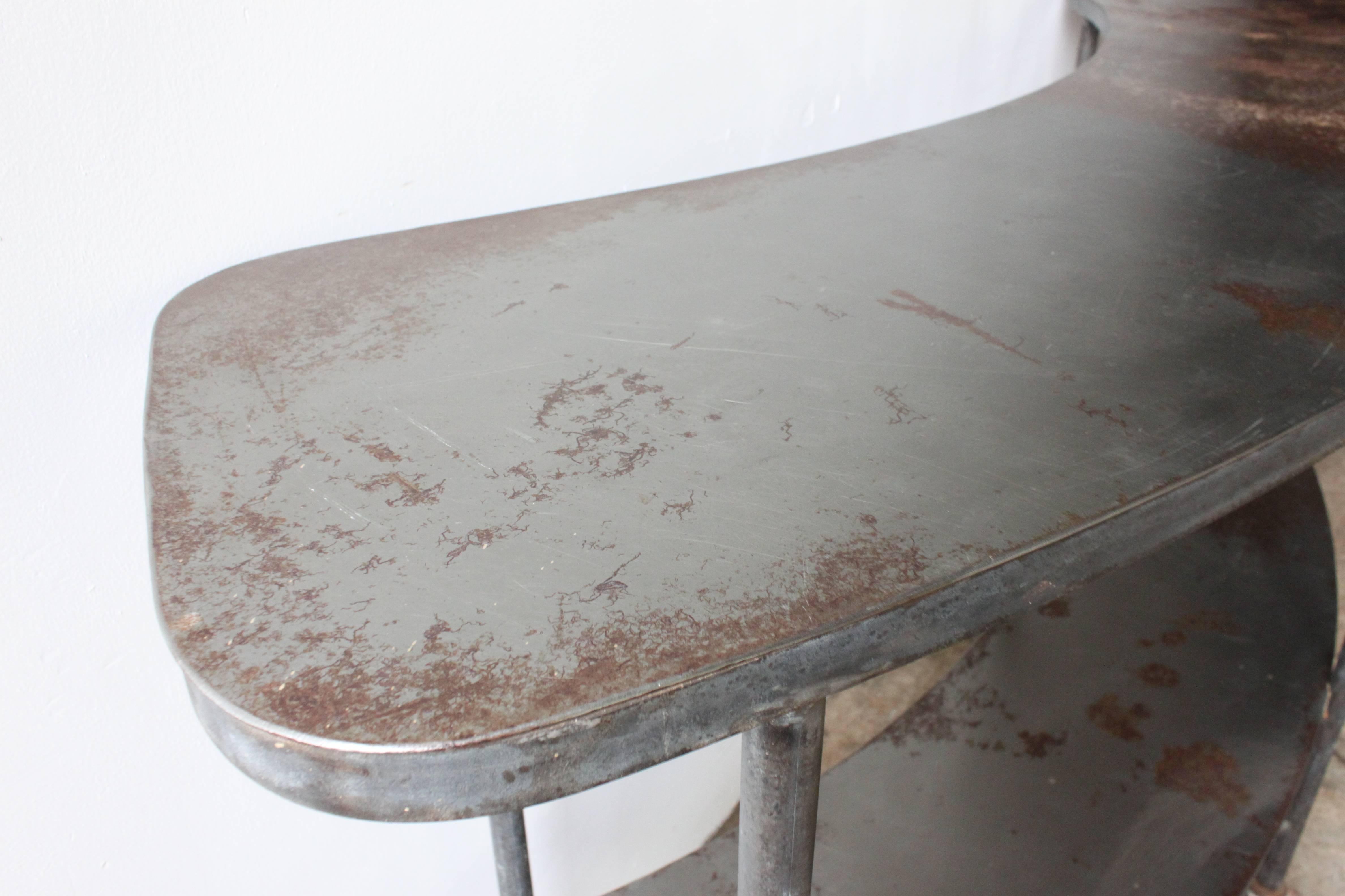 Metal Curved Industrial Table on Casters