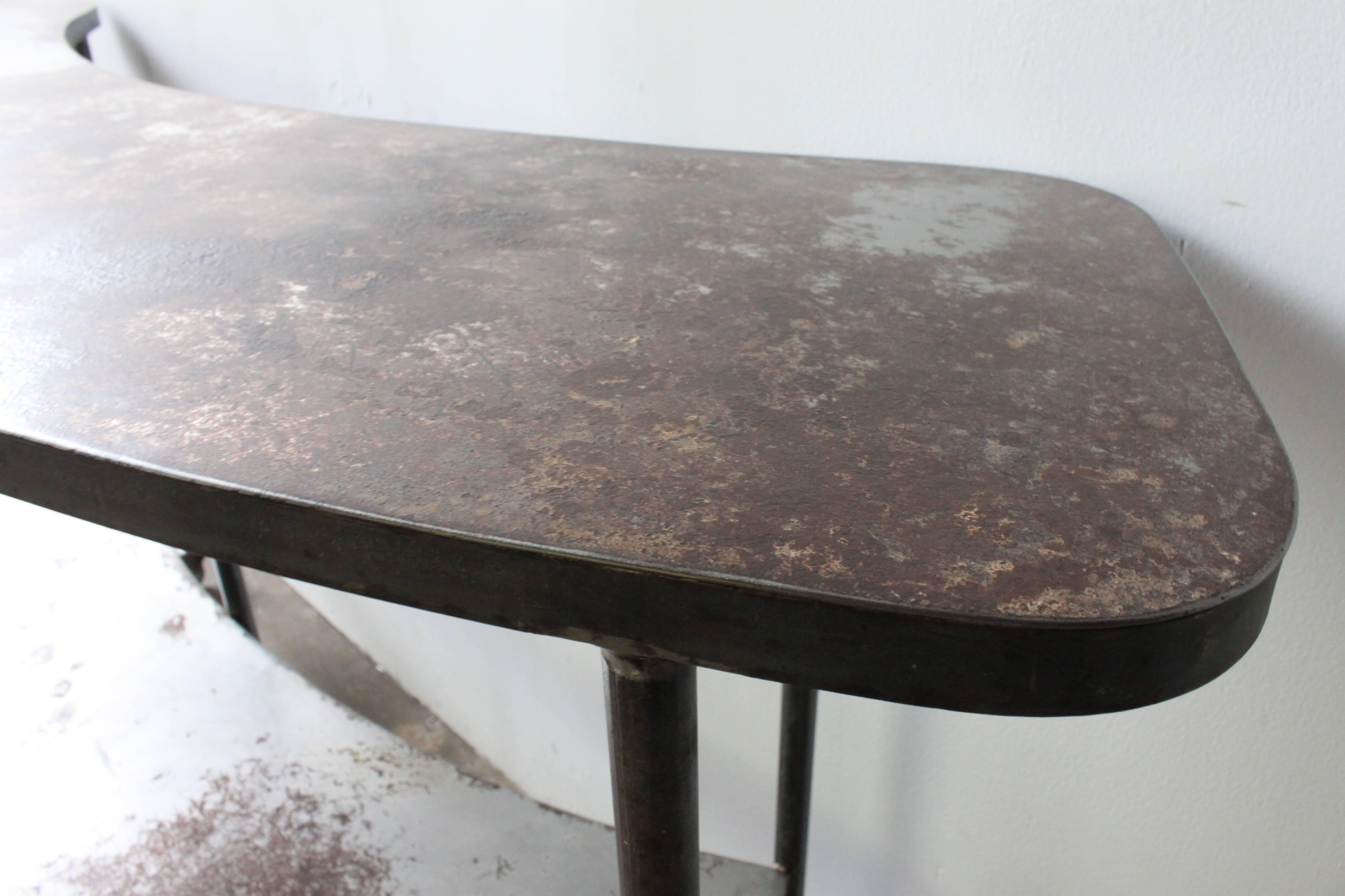 Curved Industrial Table on Casters 1