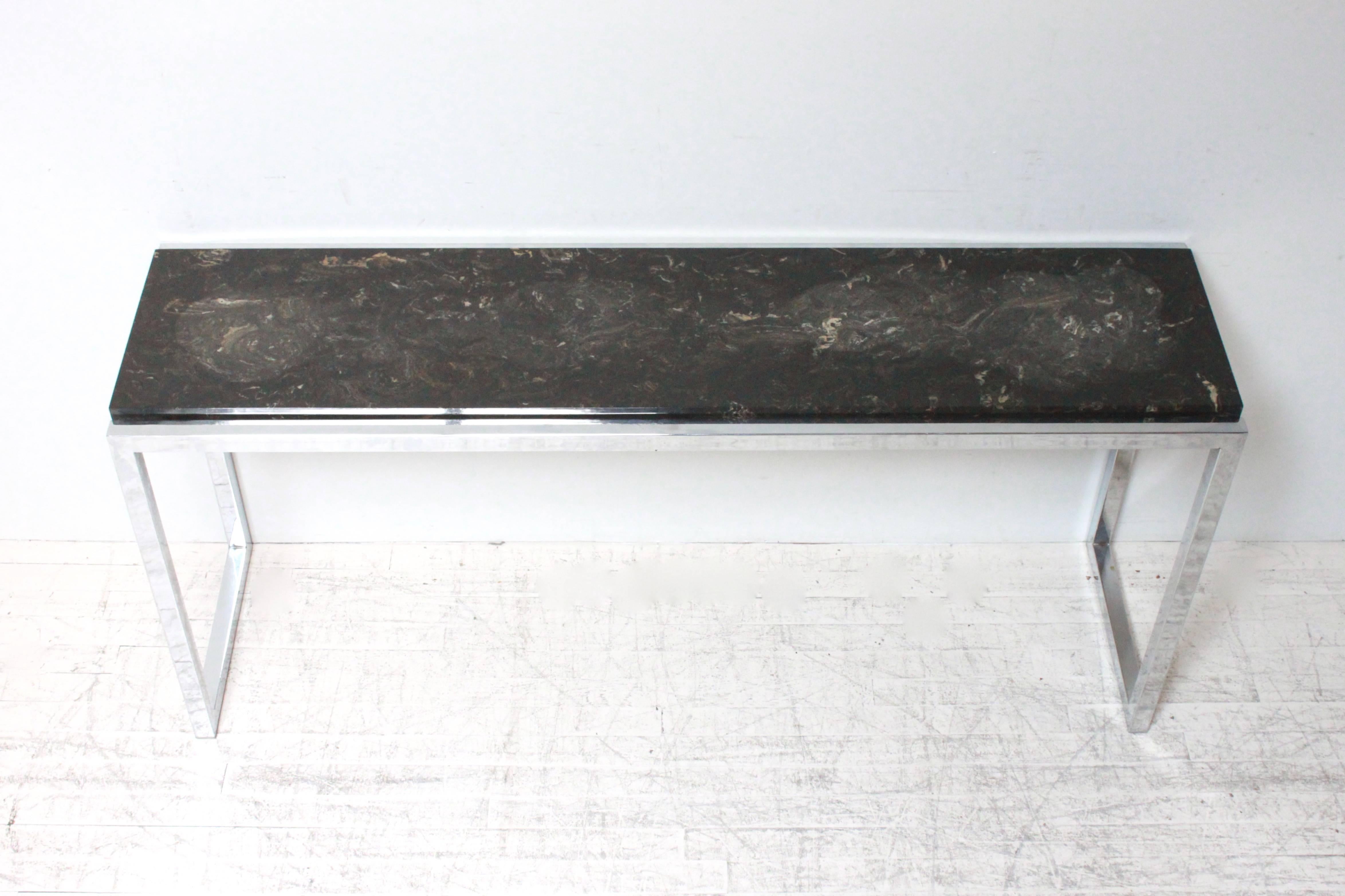 Mid-Century Modern Floating Marble Chrome Console Table
