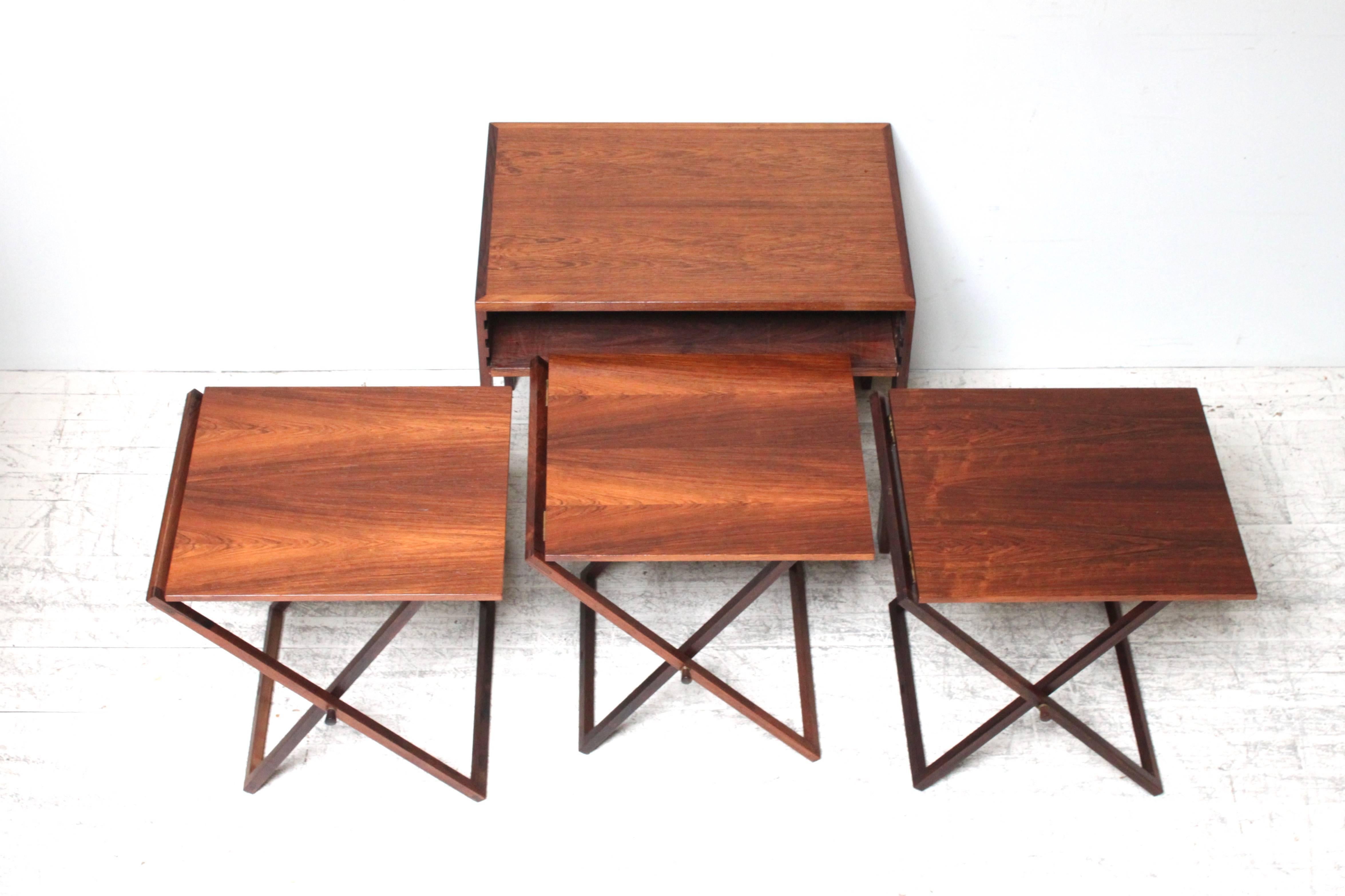 Folding Rosewood Tray Tables by Illum Wikkelsø In Good Condition In Brooklyn, NY