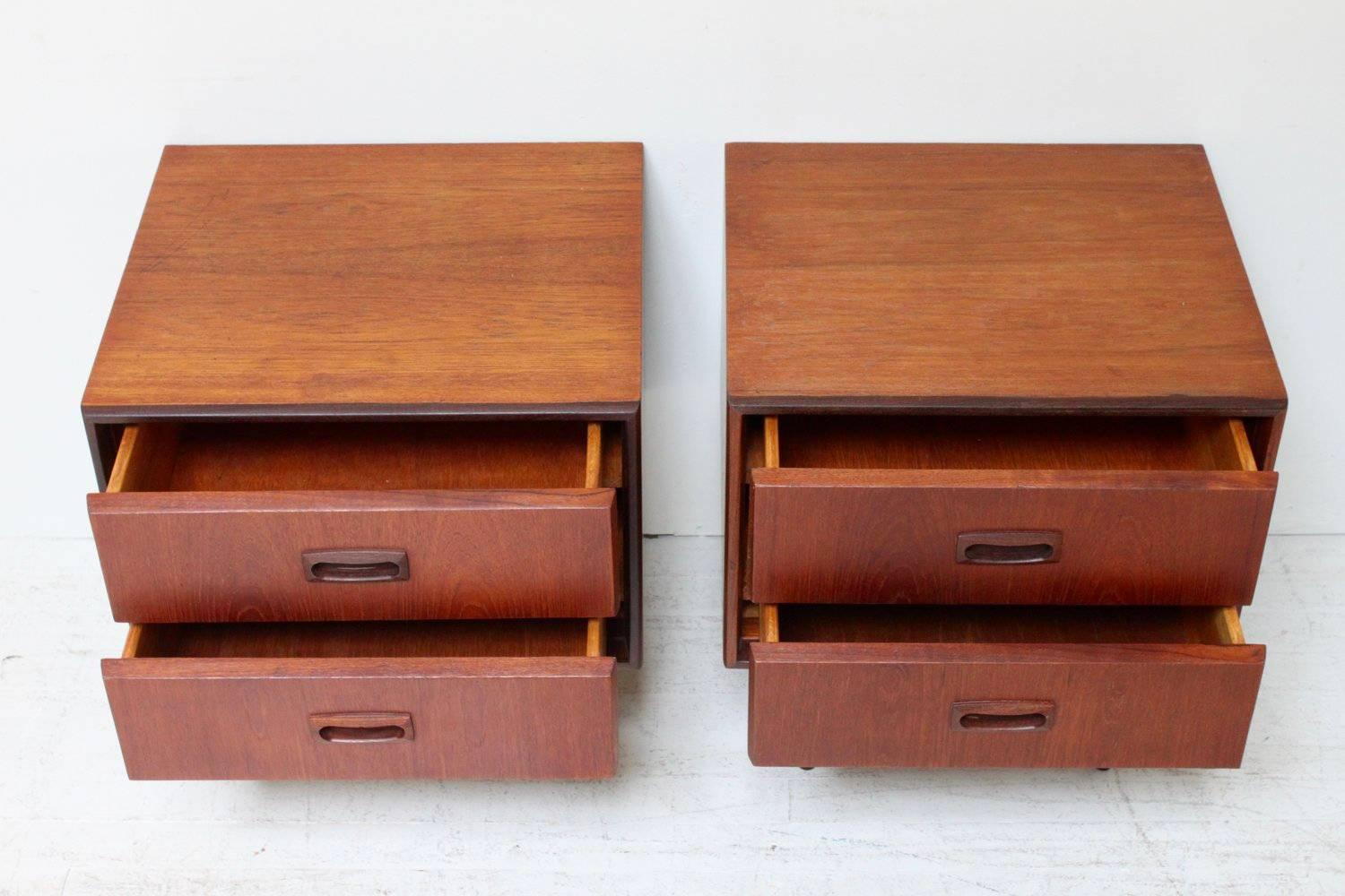 Canadian modern nightstands by The Punch Group. Teak legs and teak cases.