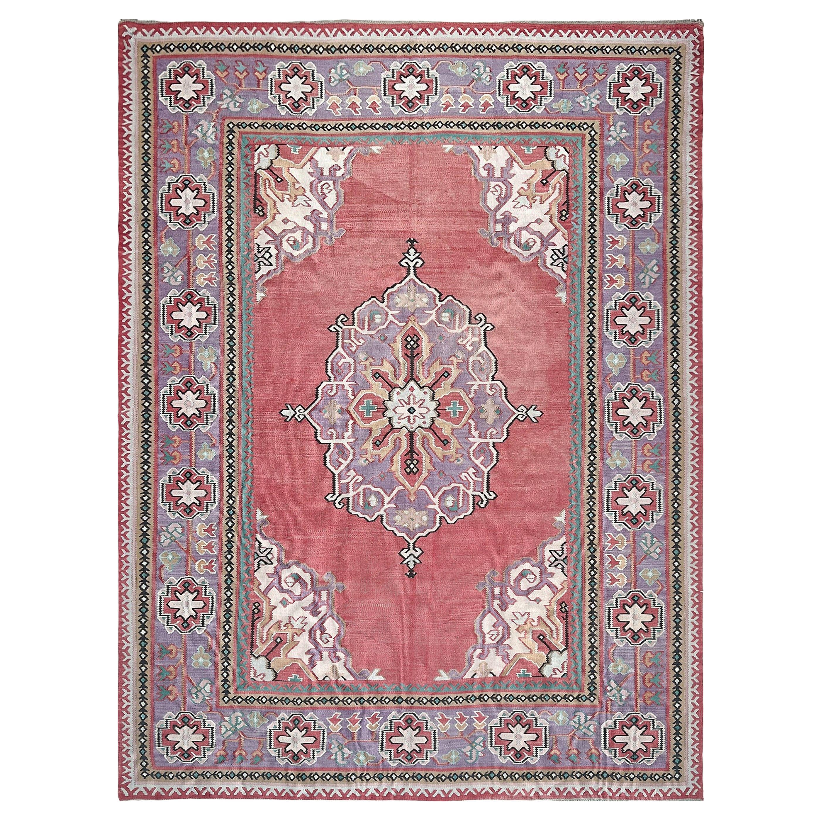Kilim Oushak ancien • Tapis turc en laine tissée à plat • 8′3″×10′10″ • Anatolie des années 1930 en vente