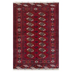 Crimson Red Bokhara Turkmen Rug • Hand-Knotted Wool Tribal Carpet, 3x5