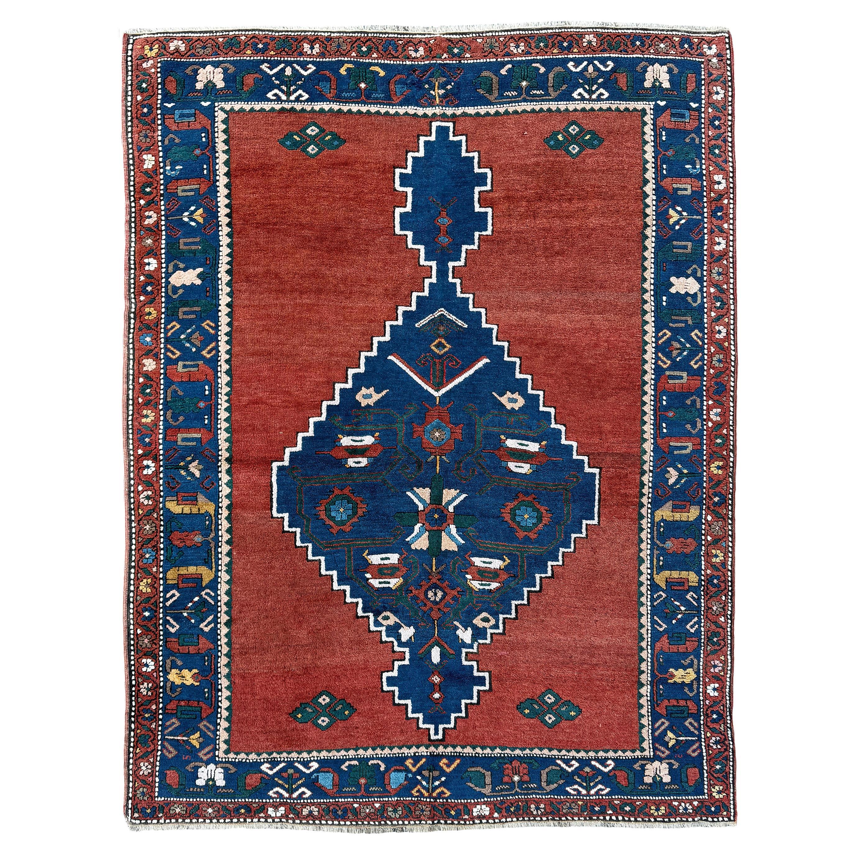 Terrakotta Kaukasisch - • Vintage Wool Tribal Scatter / Akzentteppich - • 5′×7′ - • 1930s im Angebot