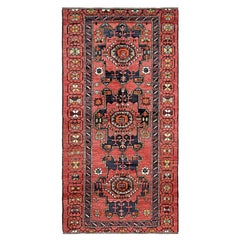 Terracotta Derbend Vintage Caucasian Rug • 4×7 • Vibrant Runner Rug• 1950s