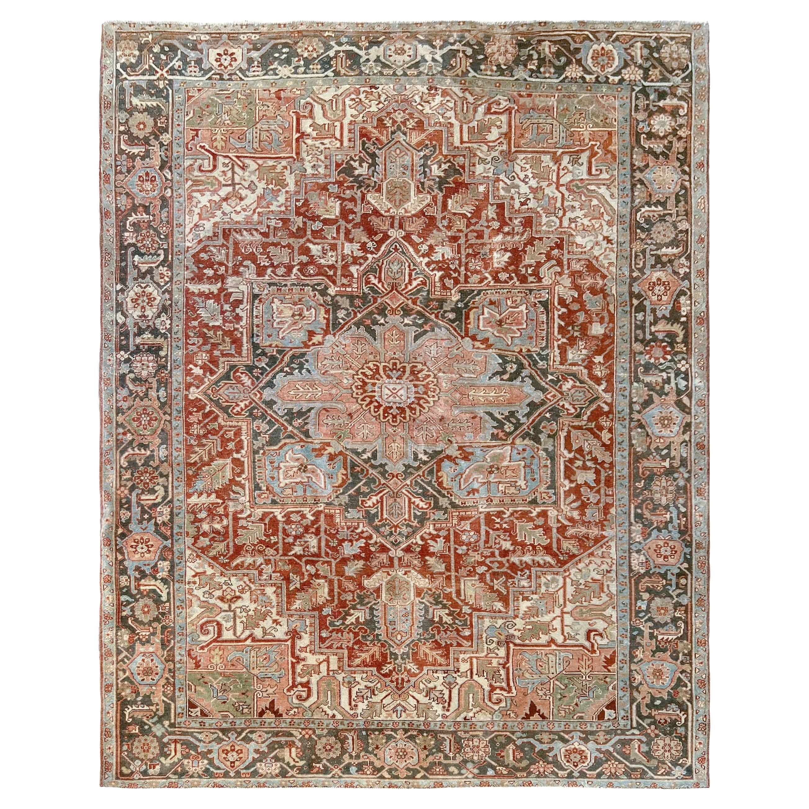 Rostroter Heriz-Serapi-Teppich - • Handgefertigter Teppich aus gedämpfter persischer Wolle (8×11)