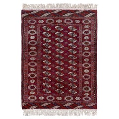 Tappeto Bokhara color borgogna - Tappeto in lana turkmena vintage fatto a mano (4×6) - 1960s
