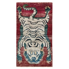 Rust Red Tibetan Tiger Design Rug • Contemporary Handmade Wool Carpet (3x5)