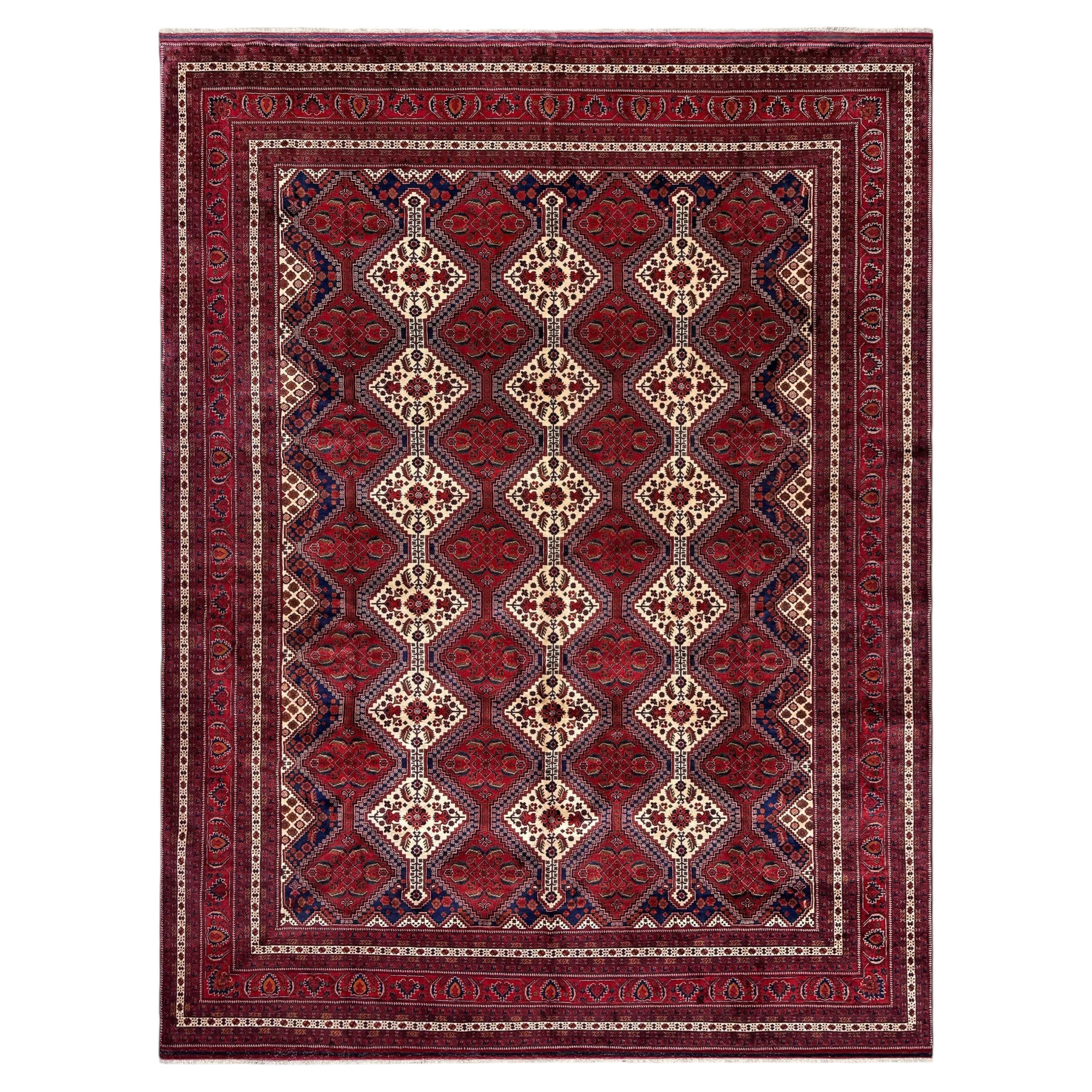 Deep Crimson Turkmen Rug • Handmade Merino Wool Tribal Area Rug, 10×13
