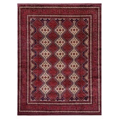 Deep Crimson Turkmen Rug • Handmade Merino Wool Tribal Area Rug, 10×13