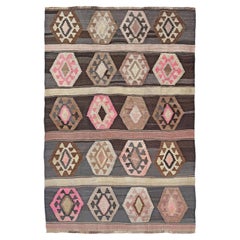Earthy Vintage Kars Kurdish Kilim Rug • Handmade Tribal Anatolian Flatweave