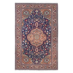 Kayseri Turkish Rug • Navy & Peach Handmade Wool Floral Accent Carpet 5x7