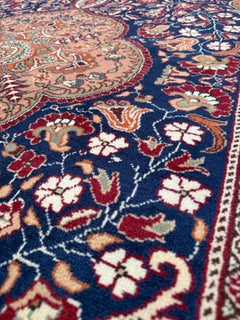 Kayseri Turkish Rug • Navy & Peach Handmade Wool Floral Accent Carpet 5x7