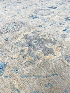 Nuetral Blue Turkish Oushak Rug • Handmade Wool Transitional Carpet 8x10