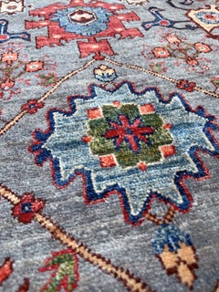 Blue Gray Bijar Turkish Rug • Handmade Wool Geometric Floral 7x10