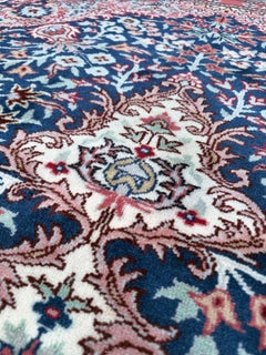 Blue Kayseri Vintage Turkish Rug • Handmade Wool Floral Area Rug, 7x9