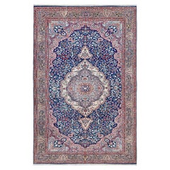 Blue Kayseri Vintage Turkish Rug • Handmade Wool Floral Area Rug, 7x9