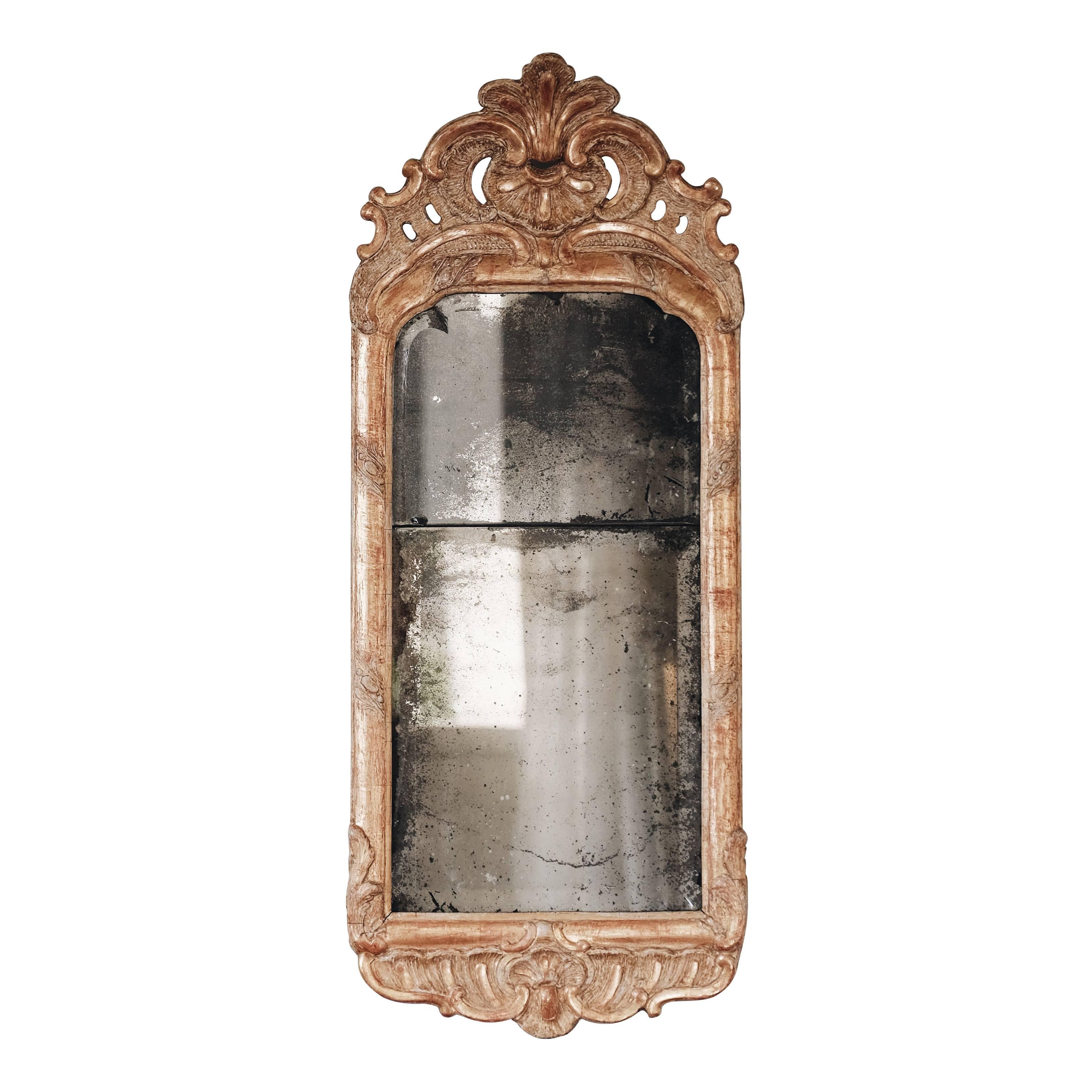 18th Century Swedish Rococo Giltwood Mirror