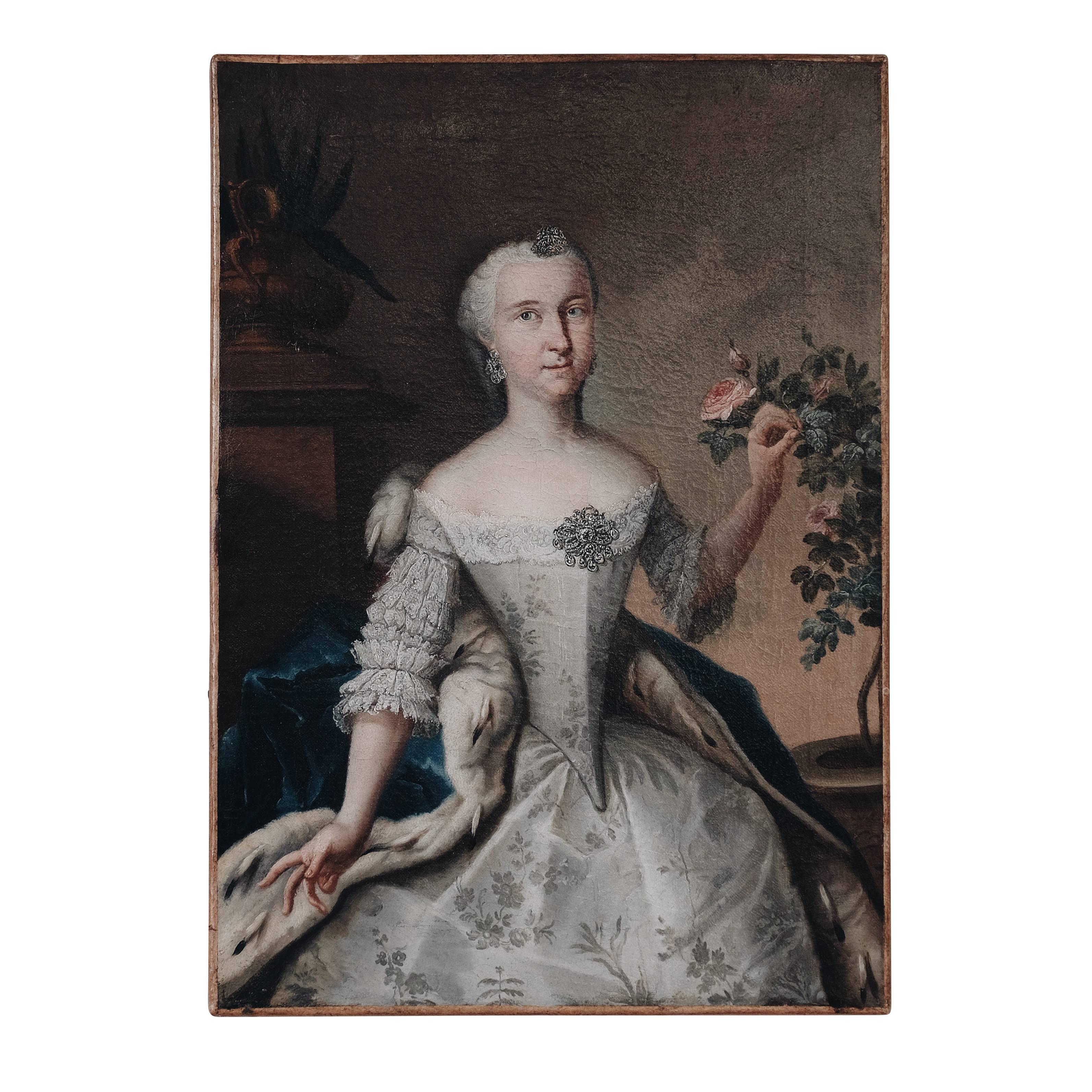 Fine portrait of Queen of Sweden Ulrika Eleonora, oil on canvas, artist unknown, circa 1730. 

Provenience: Di Marcovaldo Colonna Family, Lacquer on the back of the family Colonna Ludovico. 
 