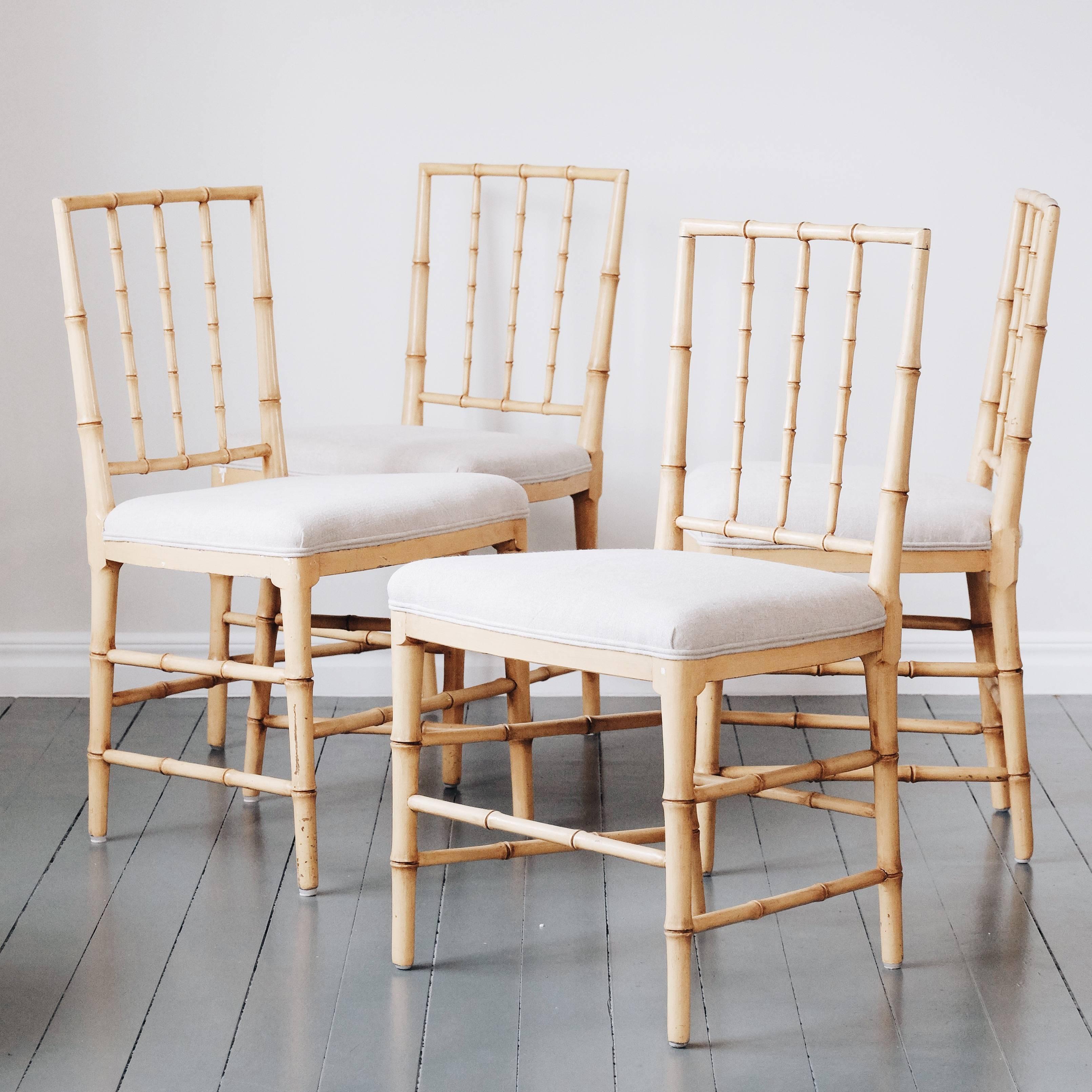 Rare set of four early 19th century Gustavian bamboo imitation dining chairs attributed to Ephraim Stahl. Supplier to the Royal Court and one of the most sophisticated and inventive makers of his period.

Chinese furniture of bamboo became known