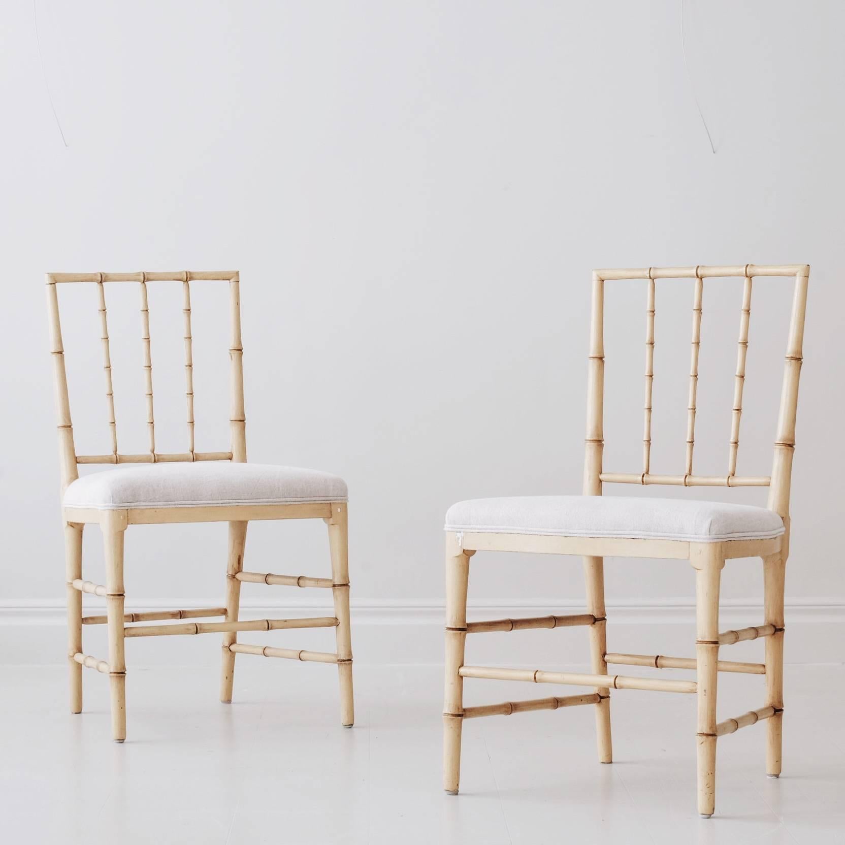 Rare set of four early 19th century Gustavian bamboo imitation dining chairs attributed to Ephraim Sthal. Supplier to the Royal Court and one of the most sophisticated and inventive makers of his period.

Chinese furniture of bamboo became known