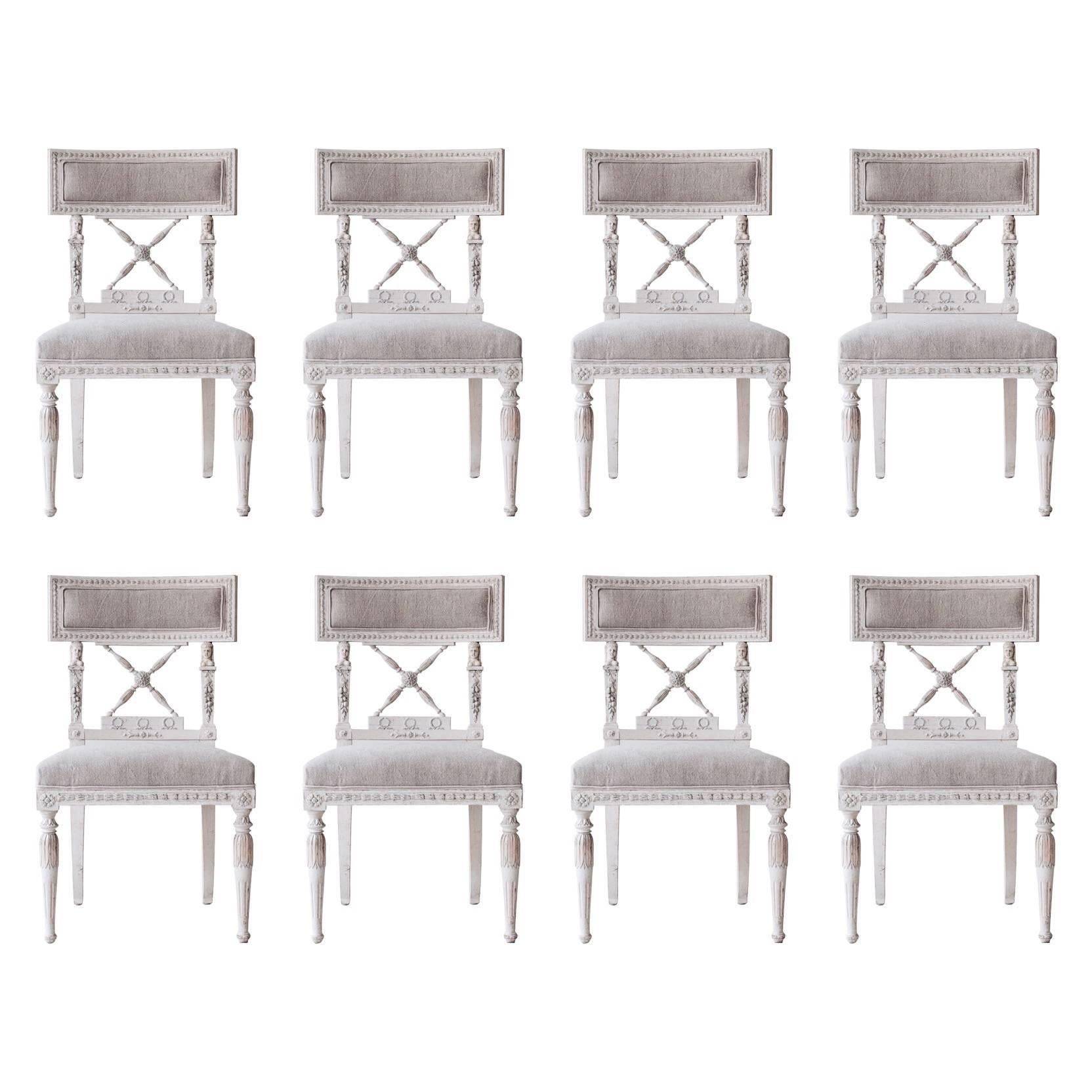 Set of Eight Swedish 19th Century Gustavian Dining Chairs