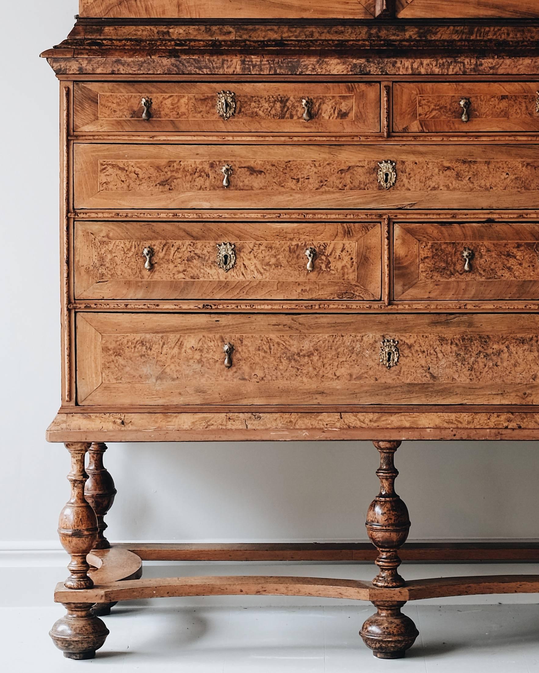 18th Century and Earlier 18th Century Swedish Baroque Alder Root Cabinet