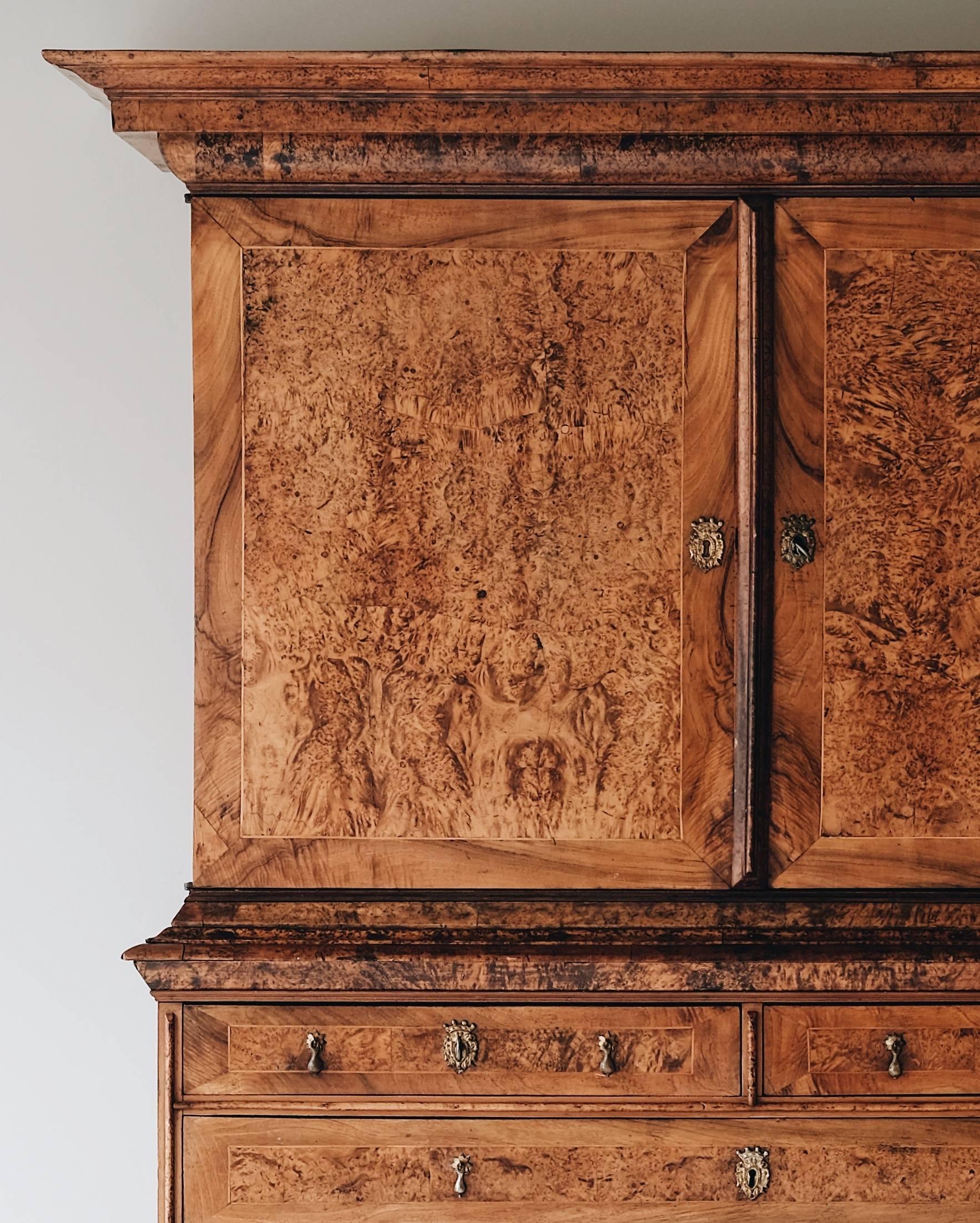 18th Century Swedish Baroque Alder Root Cabinet 1