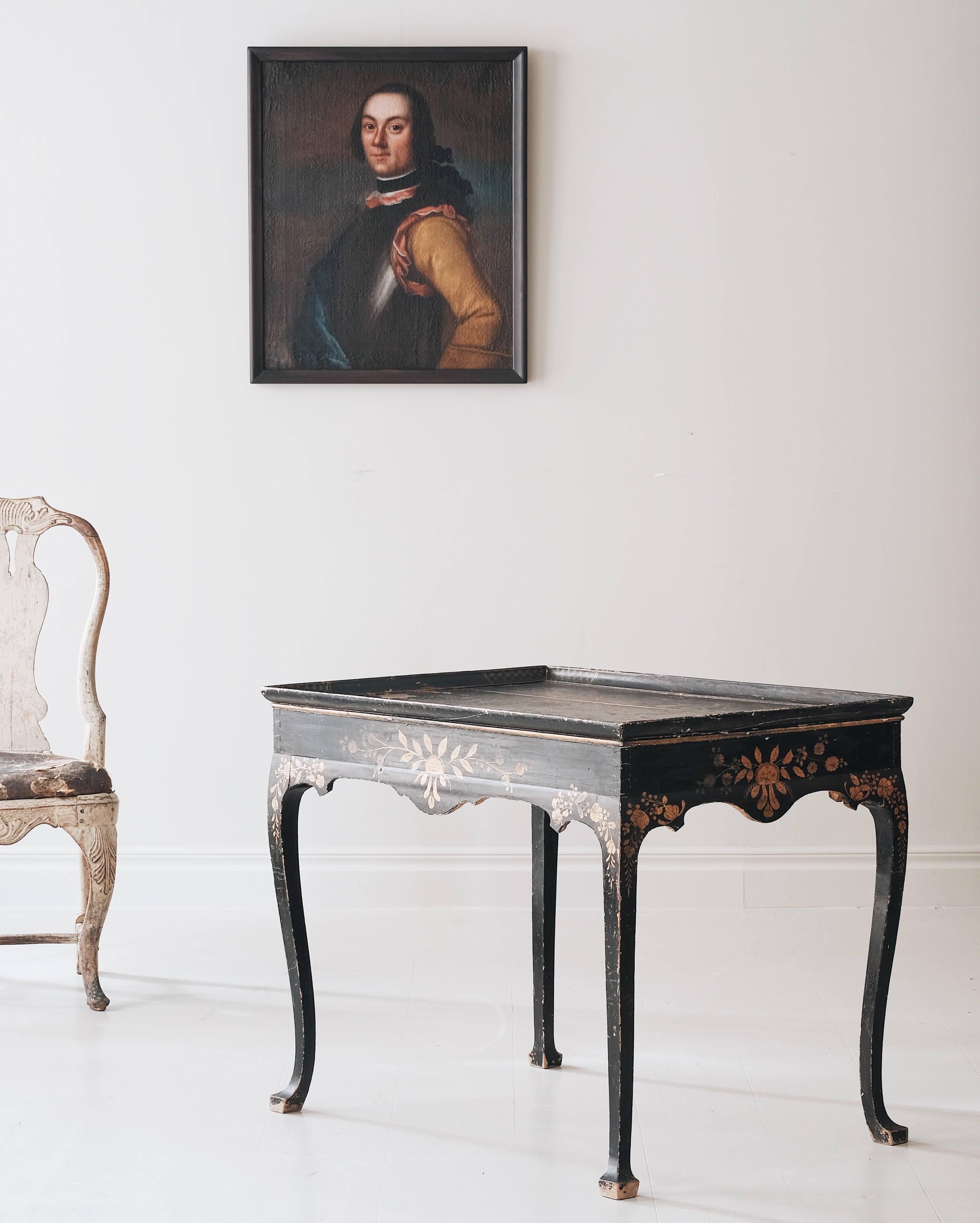 Fine Swedish 19th century estate made Rococo Revival chinoiserie tray table. Signed Biby fideikommiss (Biby entailed estate), circa 1830.

Provenience: Biby Mansion and the Von Celsing family.