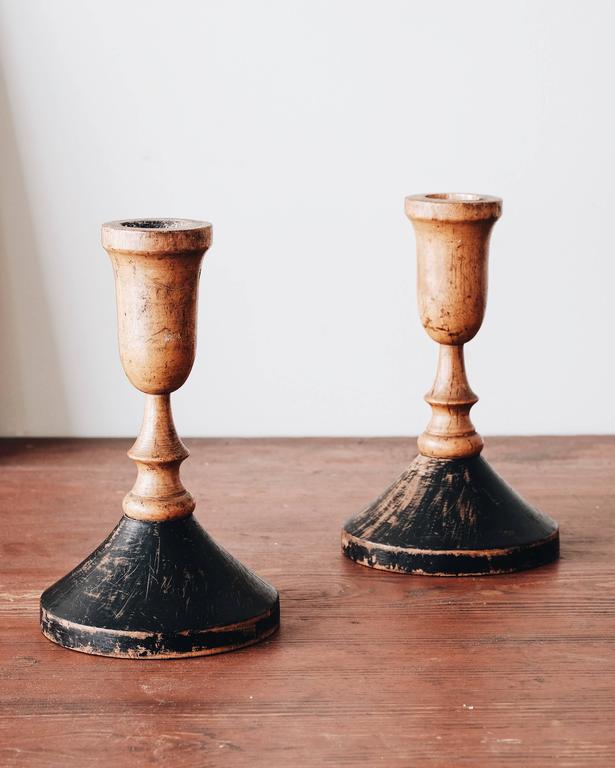Swedish 19th Century Wooden Candlesticks at 1stDibs