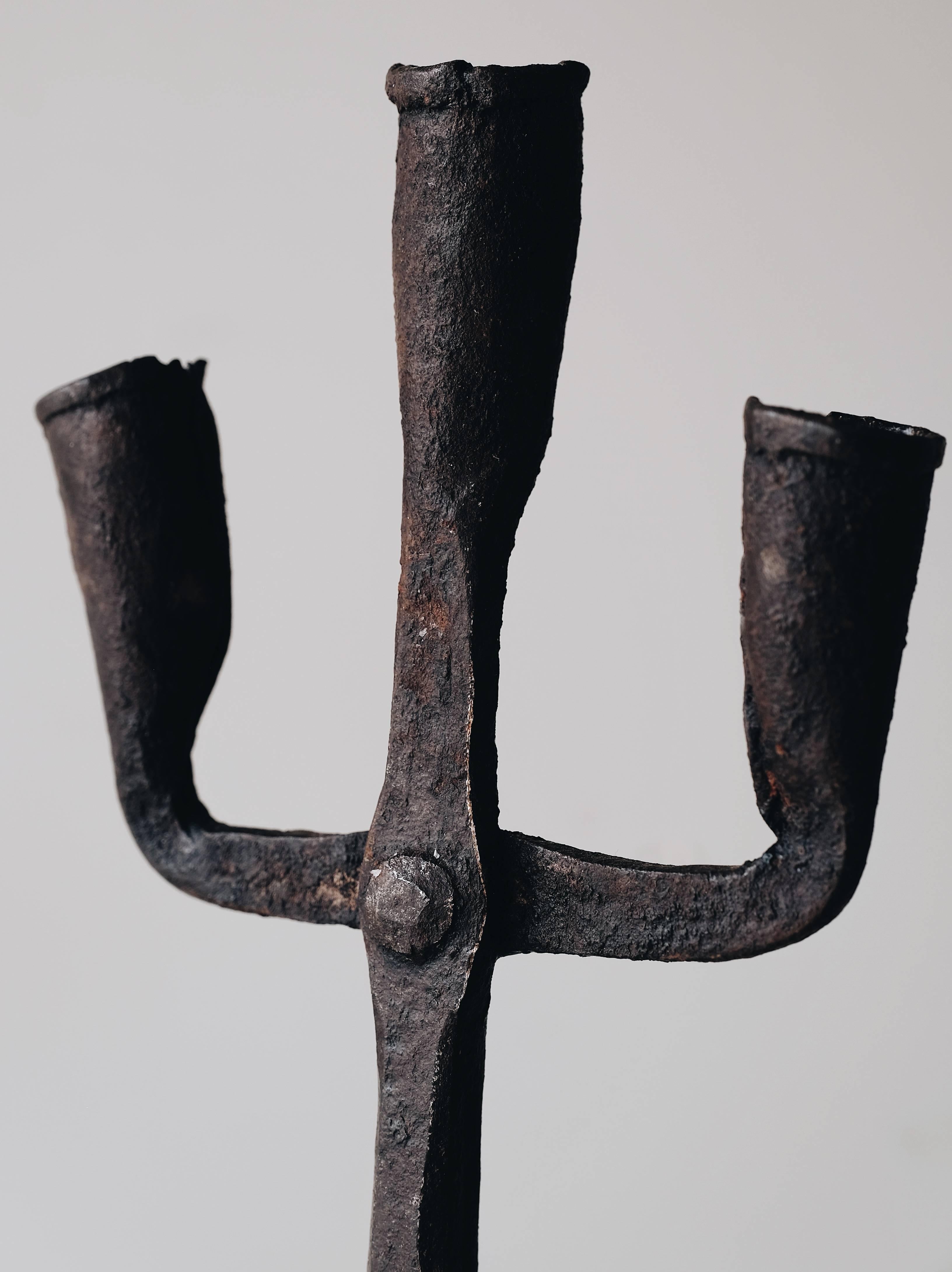19th Century Wrought Iron Candlestick In Good Condition In Mjöhult, SE