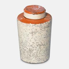 White Glazed Vase with Orange Lid