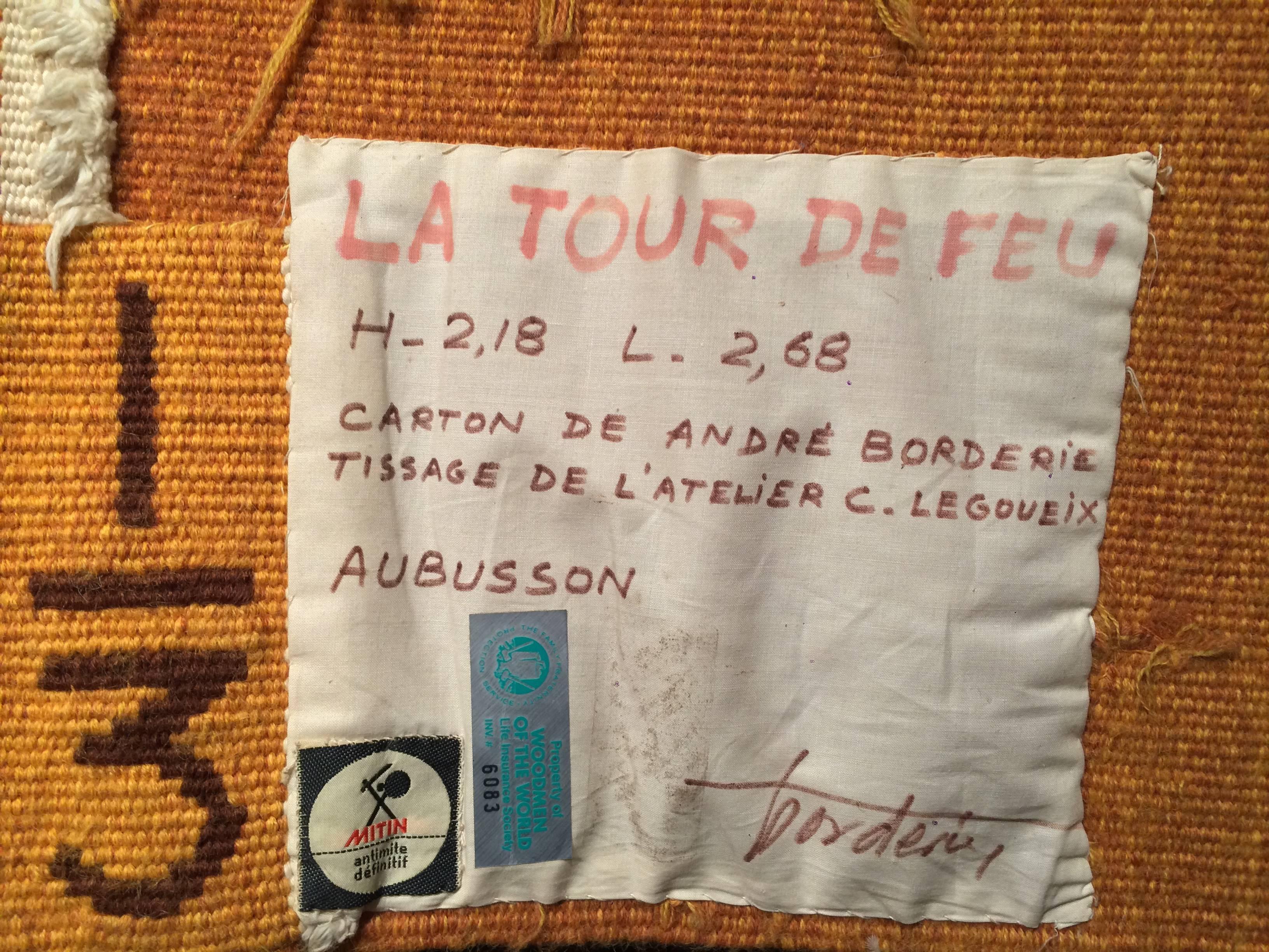 Modern André Borderie, La Tour De Feu, Aubusson Tapestry For Sale