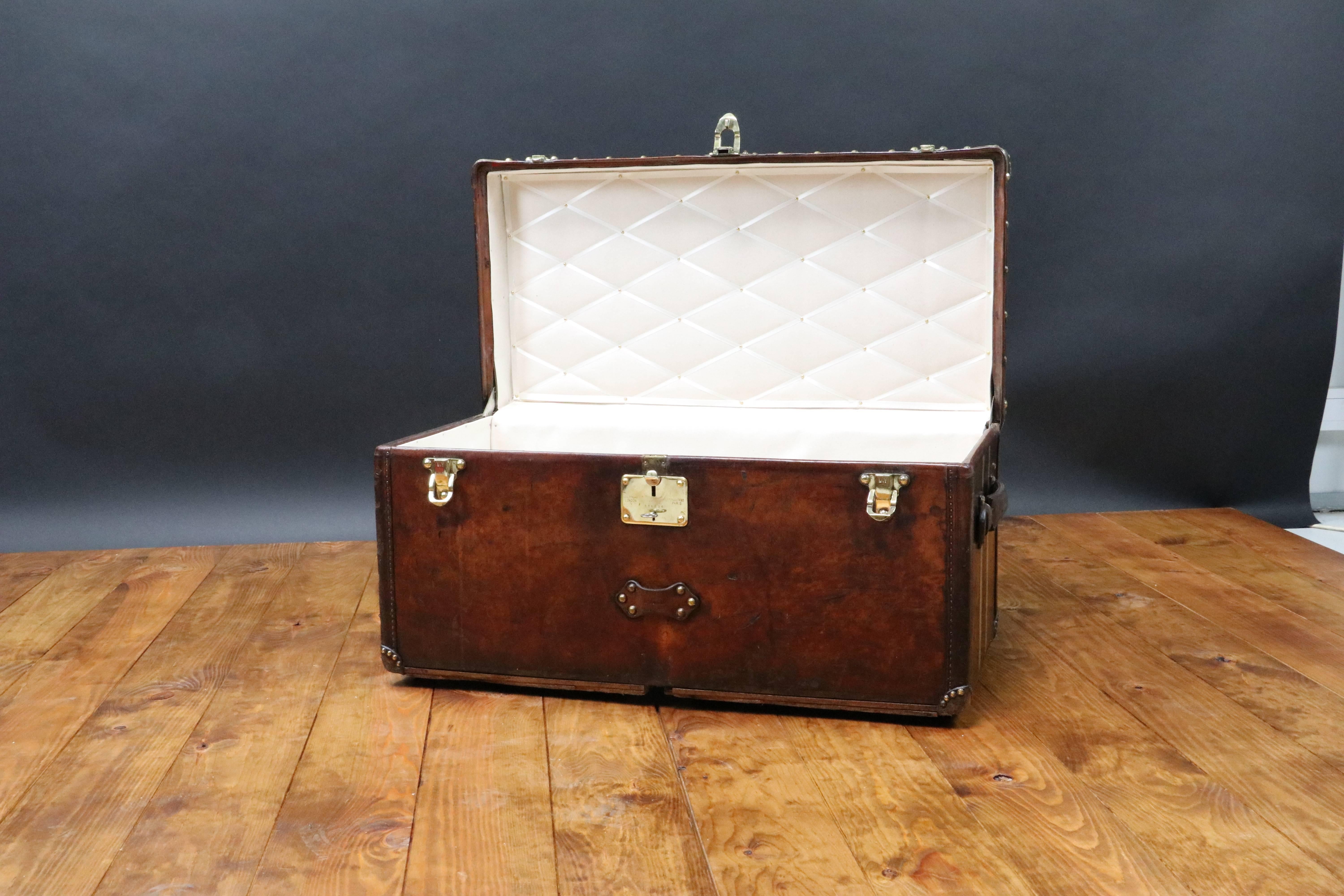 French 1920s Louis Vuitton Leather Trunk Malle Louis Vuitton Cuir