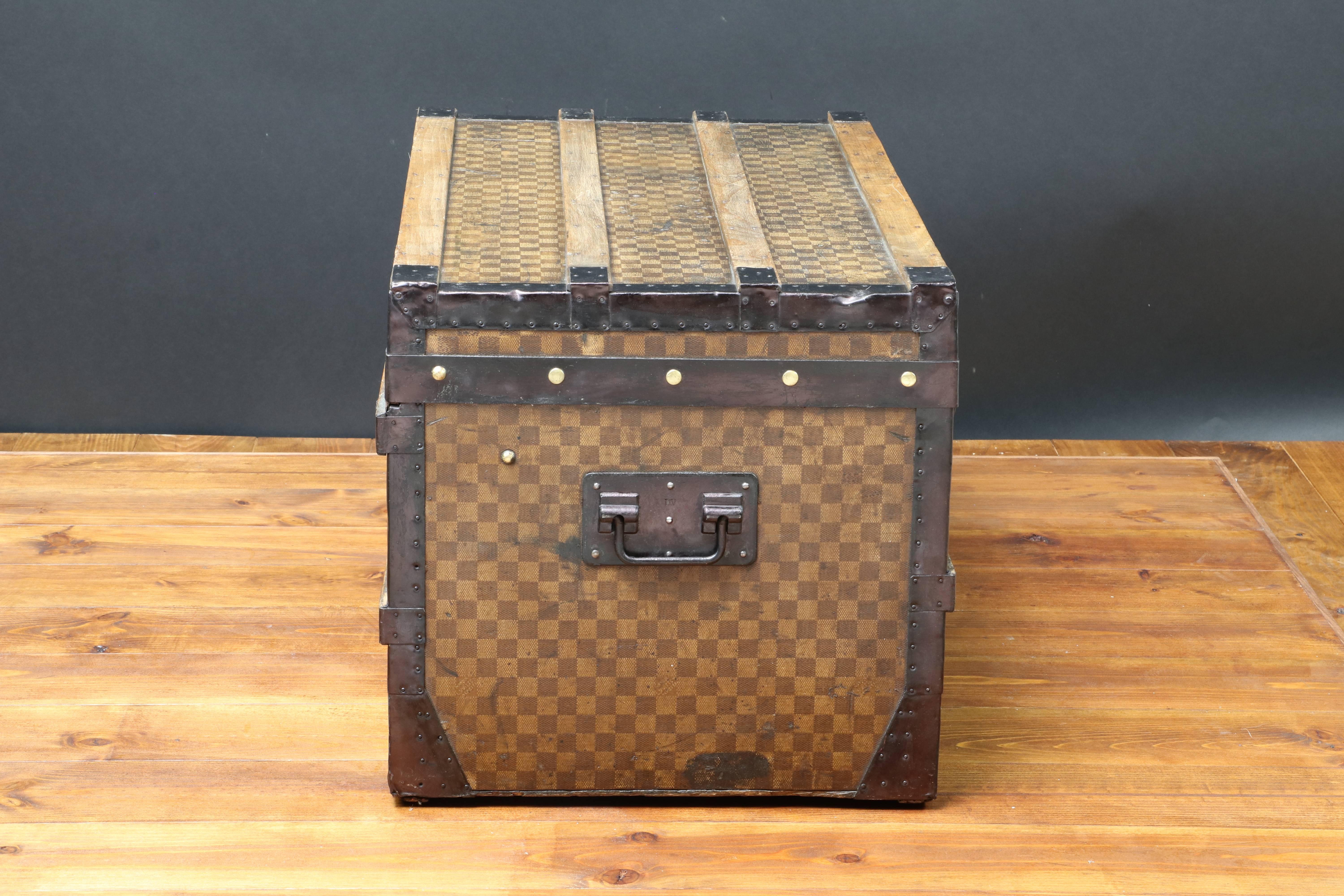 Victorian Antique 19th Century Louis Vuitton Yellow Damier Steamer Trunk