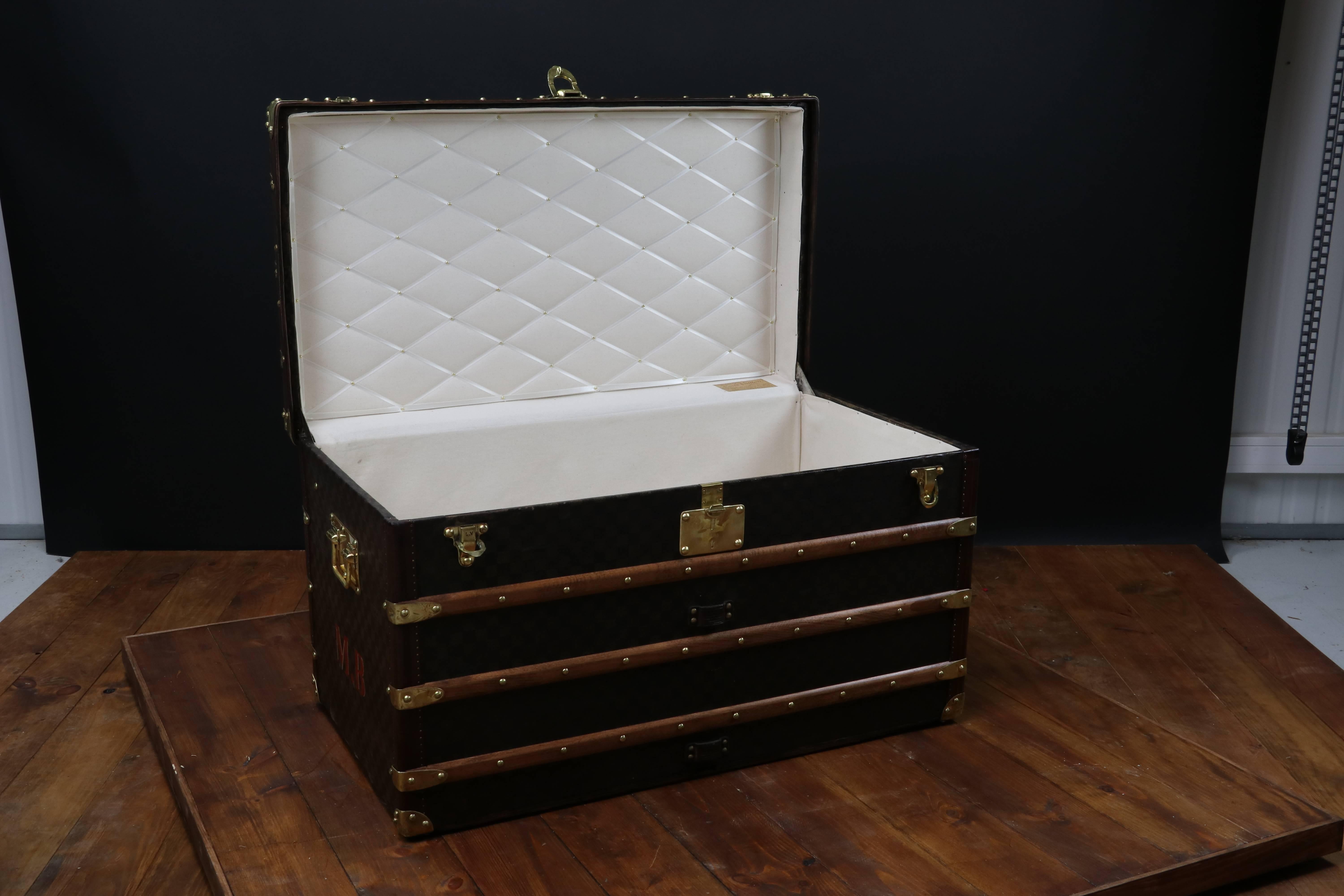 French 1900s Louis Vuitton Damier Canvas Steamer Trunk/ Malle Courrier