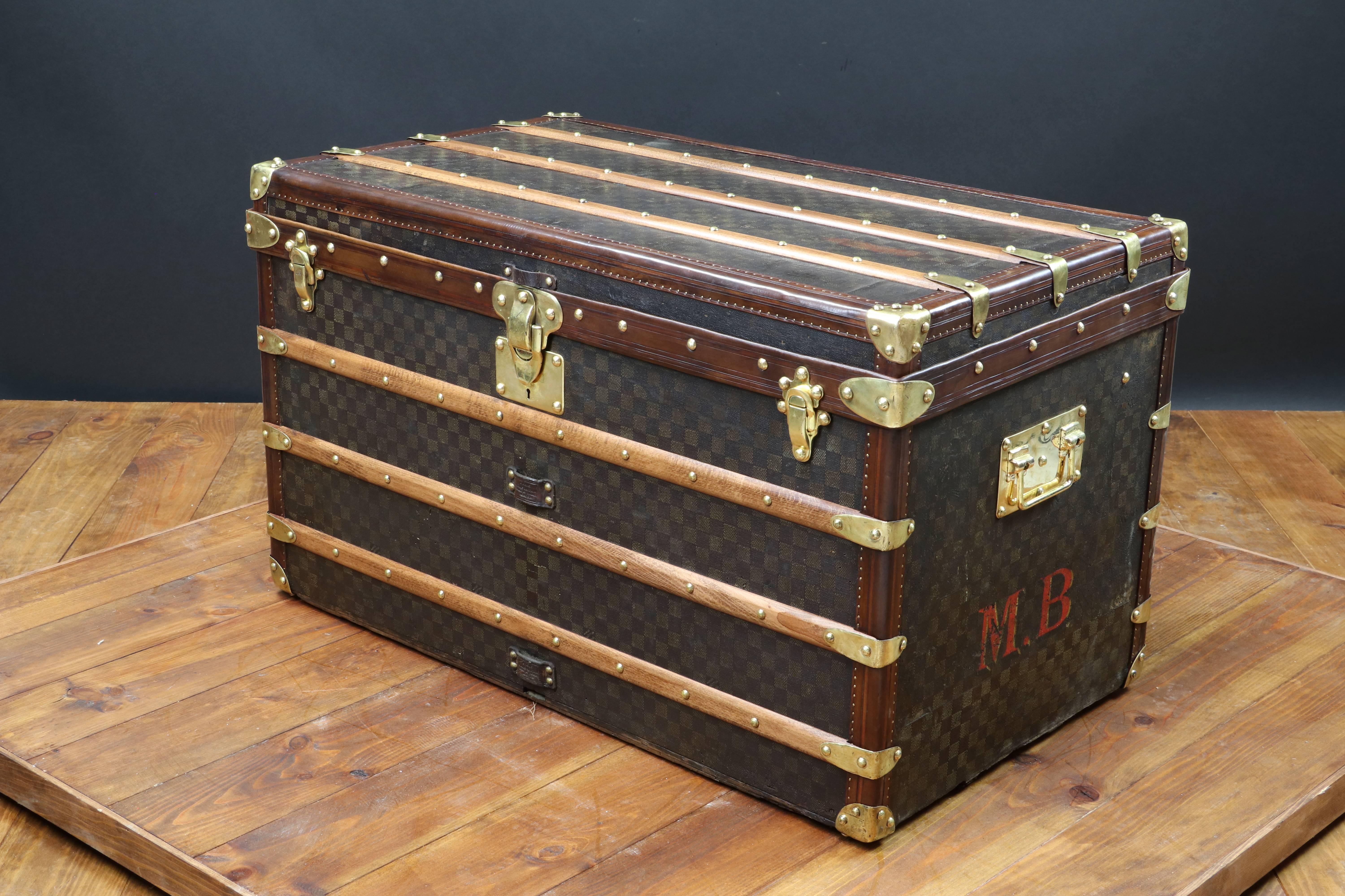 Early 20th Century 1900s Louis Vuitton Damier Canvas Steamer Trunk/ Malle Courrier
