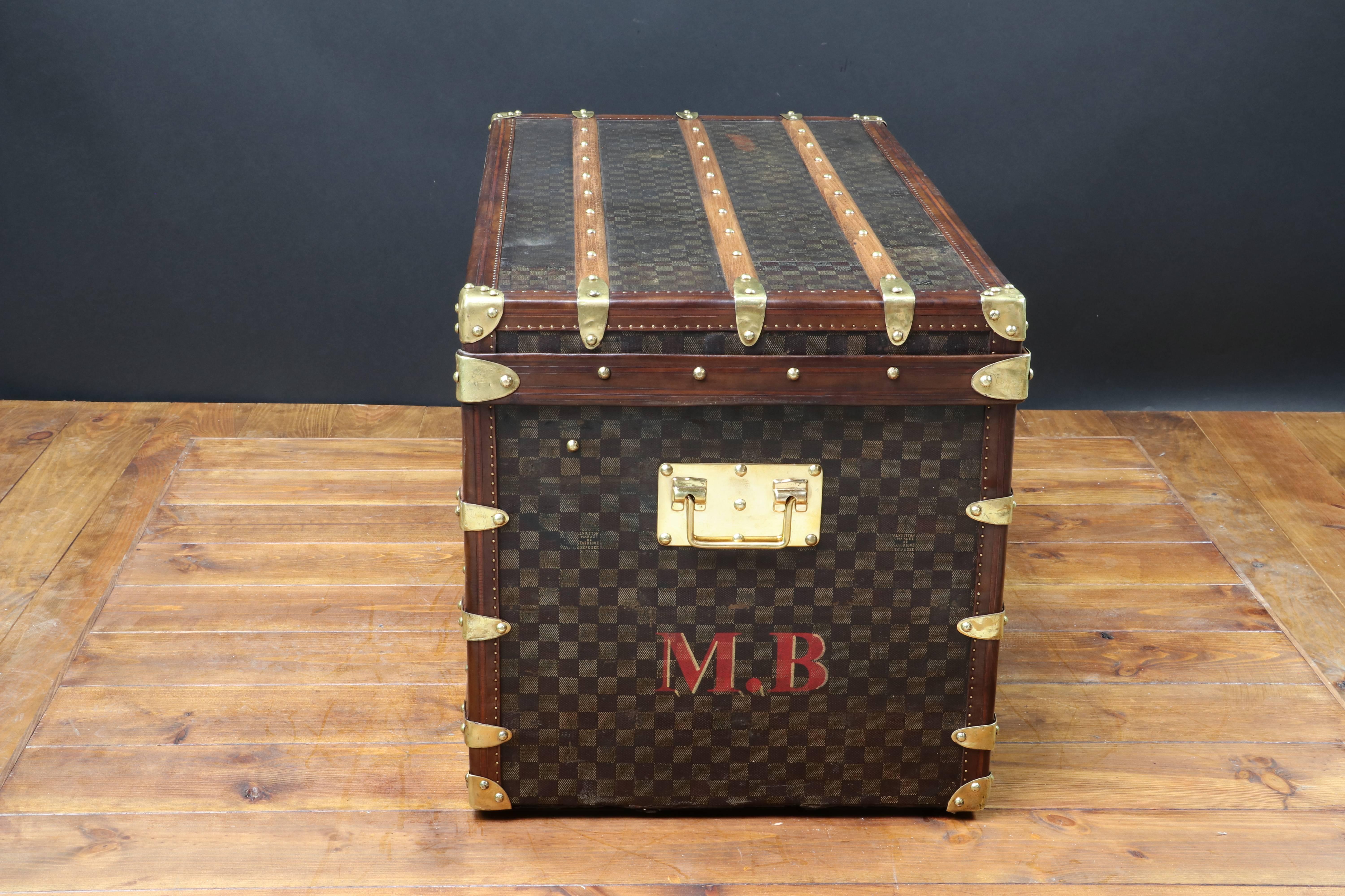 Brass 1900s Louis Vuitton Damier Canvas Steamer Trunk/ Malle Courrier