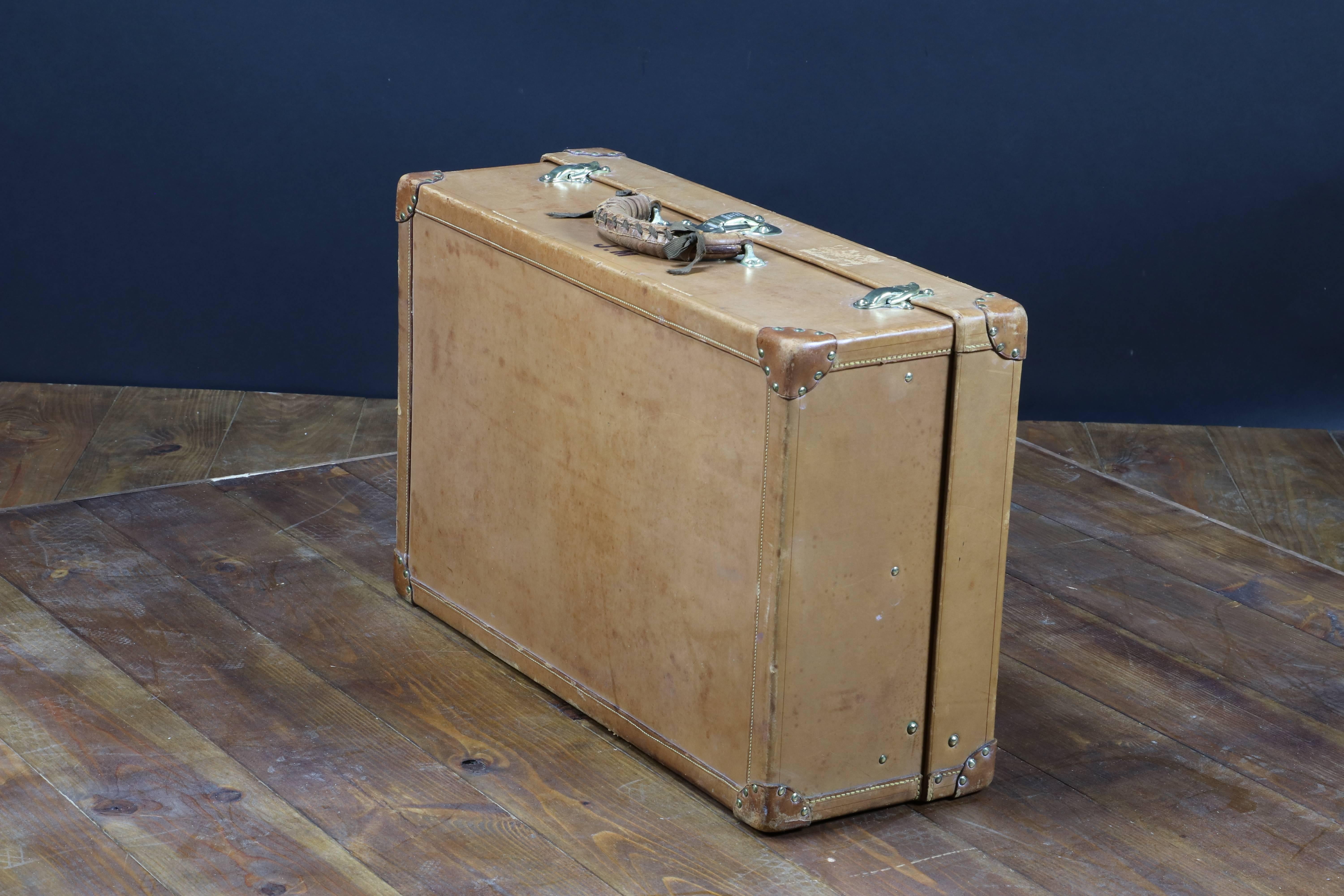 French 1920 Louis Vuitton Natural Leather Suitcase For Sale