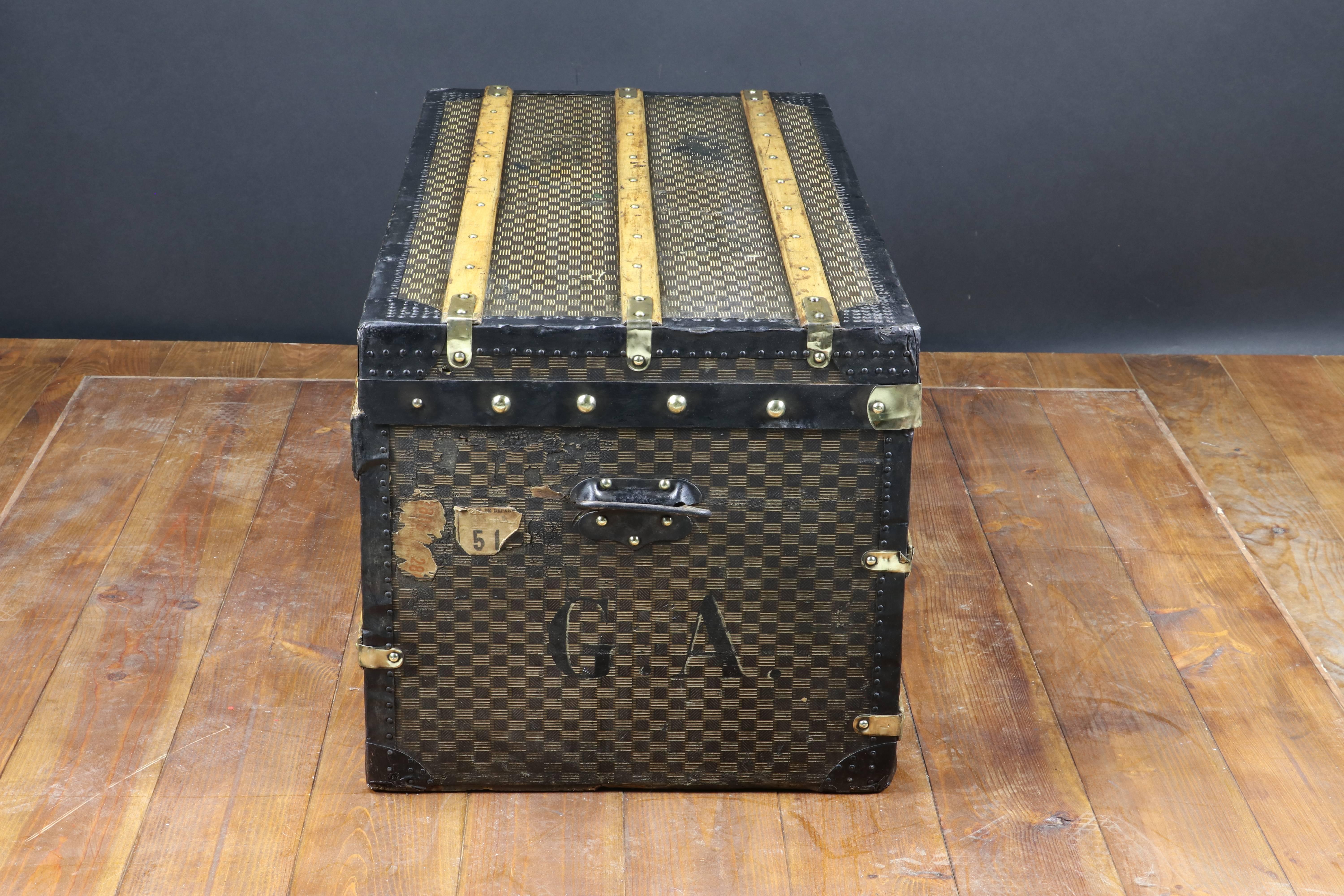 Early 20th Century 1910s Damier Steamer Trunk from the French Brand