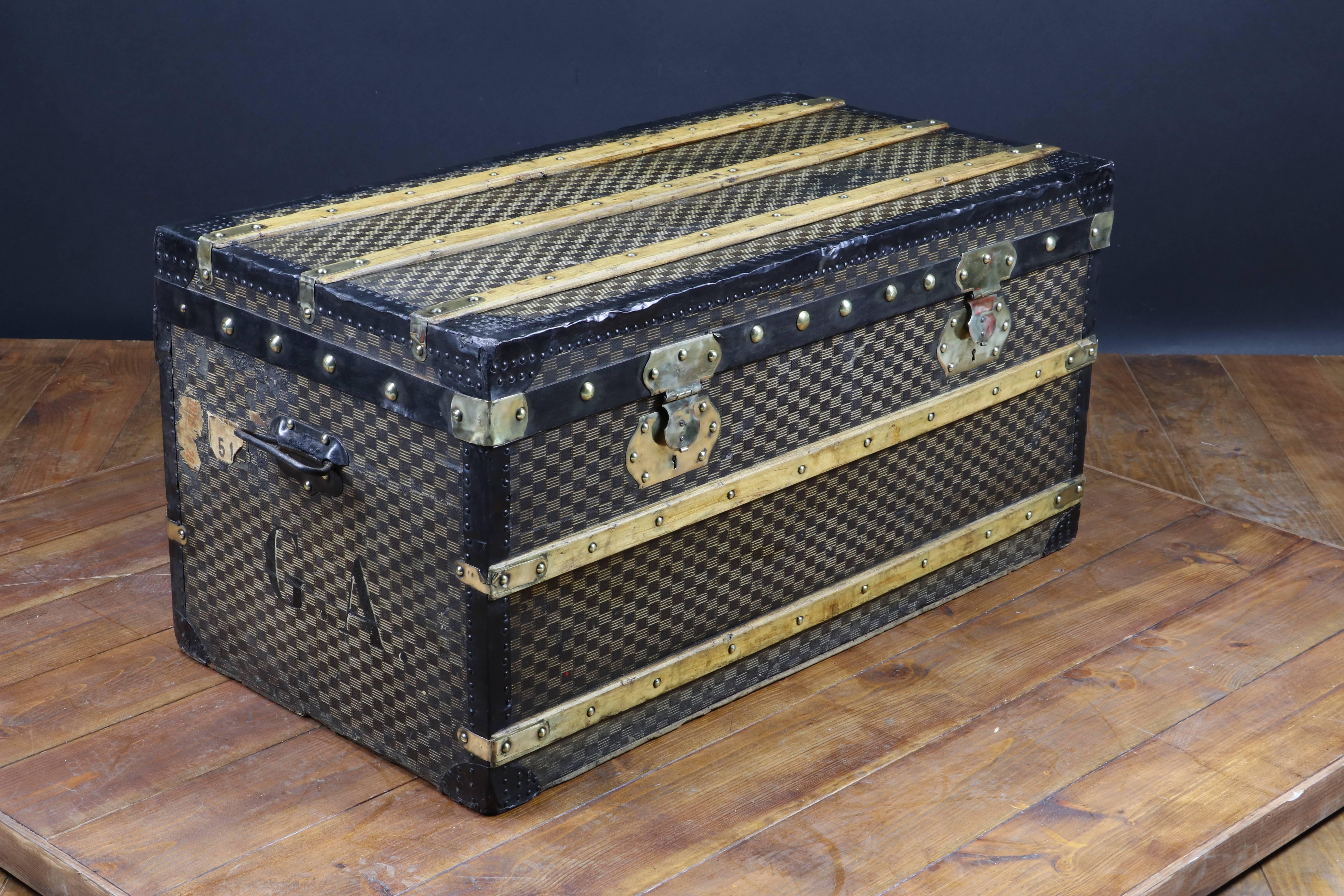 Canvas 1910s Damier Steamer Trunk from the French Brand