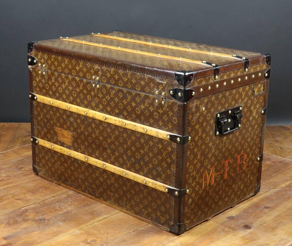 French 1930s Louis Vuitton Stencil Monogram Steamer Trunk and Key