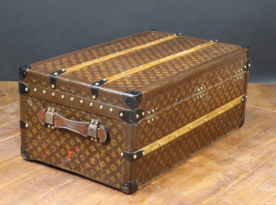 1930s Louis Vuitton Stencil Canvas Cabin Trunk with Key 1