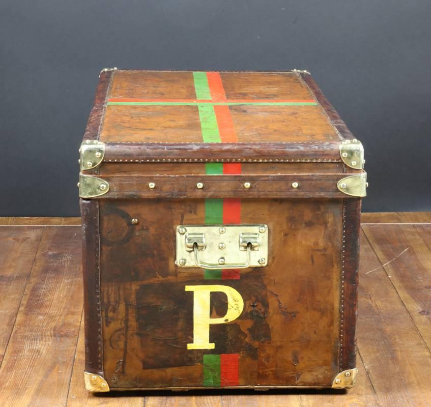 Brass 1893 Goyard Leather Steamer Trunk