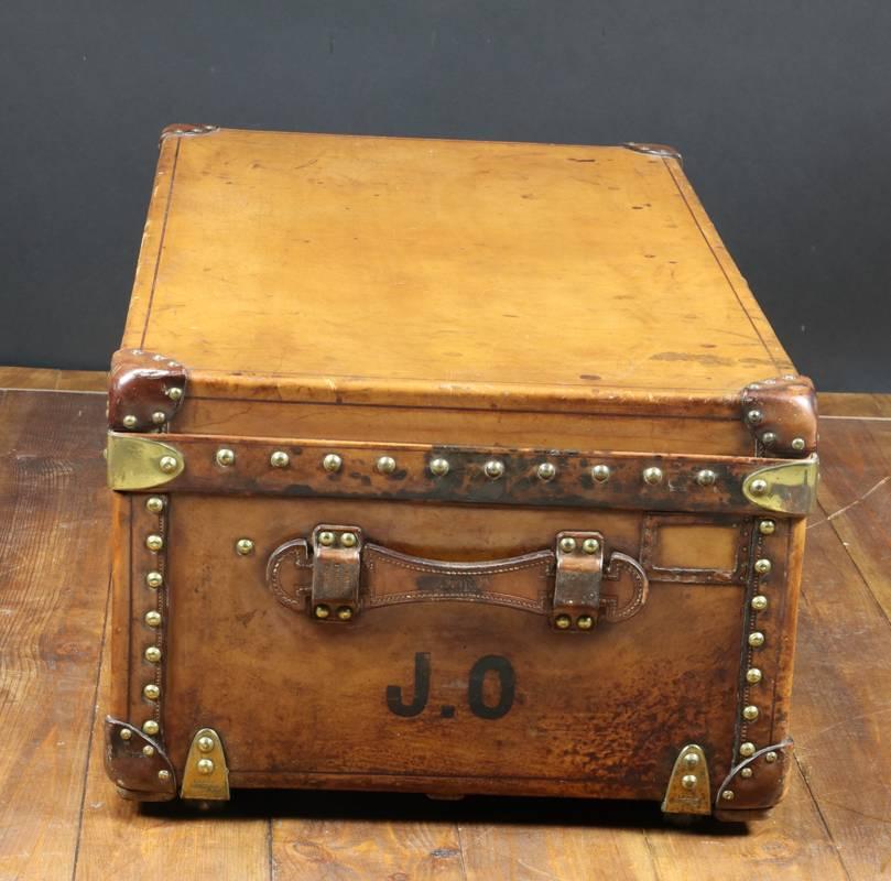 Brass 1910s Louis Vuitton Natural Leather Cabin Trunk